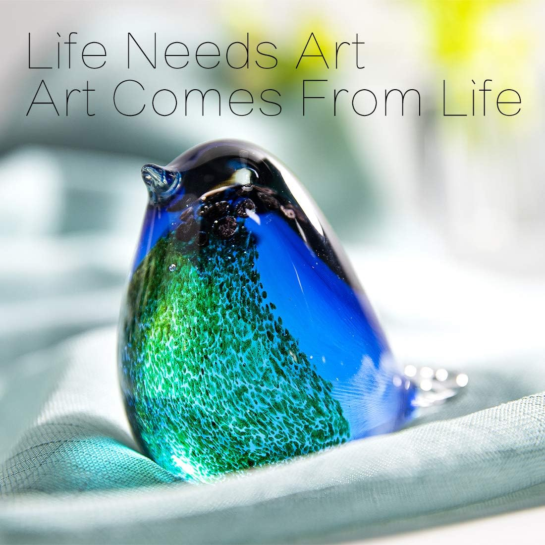Qf Glass Bird Handmade Blown Glass Figurine Christmas, Birthday Gift Decorative Ornaments for Home Blue and Green Paper Weight