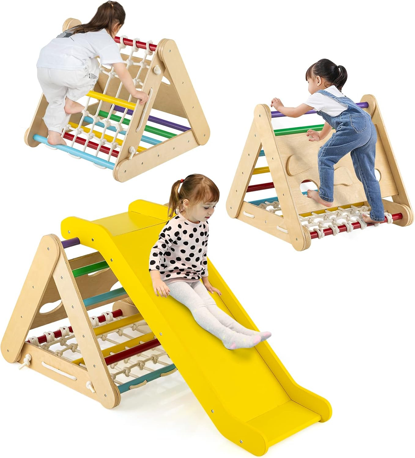 Infans 4 in 1 Wooden Climbing Triangle Set  Triangle Climber w/Ramp Multi-color