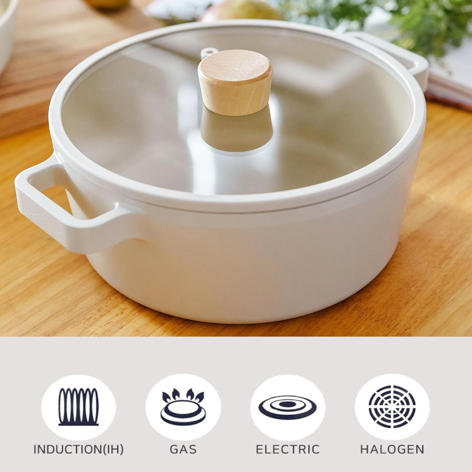 FIKA Kitchen Nonstick 4.0QT Stock Pot with Lid, Healthy Cooking Ceramic Coating Casserole, Induction Compatible Cookware, Stew, Soup Noodle Multi Dutch Oven, Made in Korea (9.5" / 24cm)