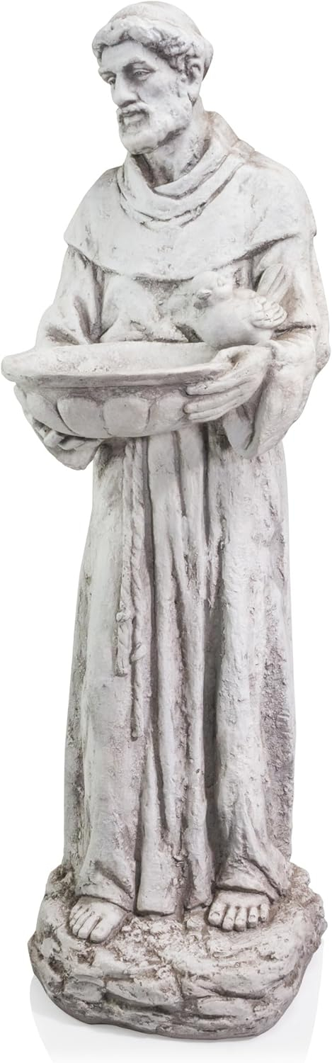 Alpine Corporation Saint Francis Birdbath Statue for Lawn and Garden