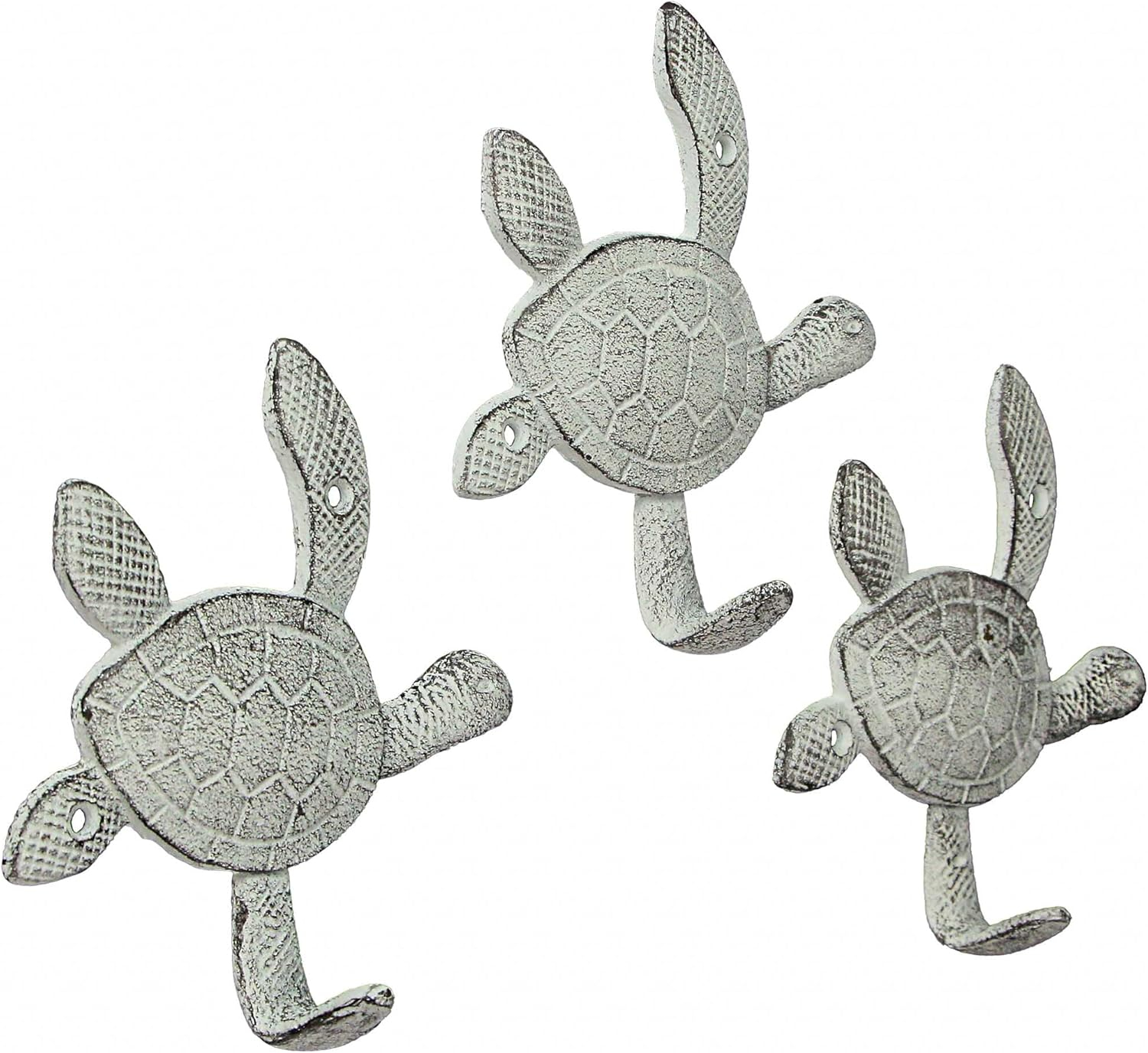 Chesapeake Bay Ltd 6 inch White Cast Iron Sea Turtle Wall Hook Towel Rack (Set of 3)