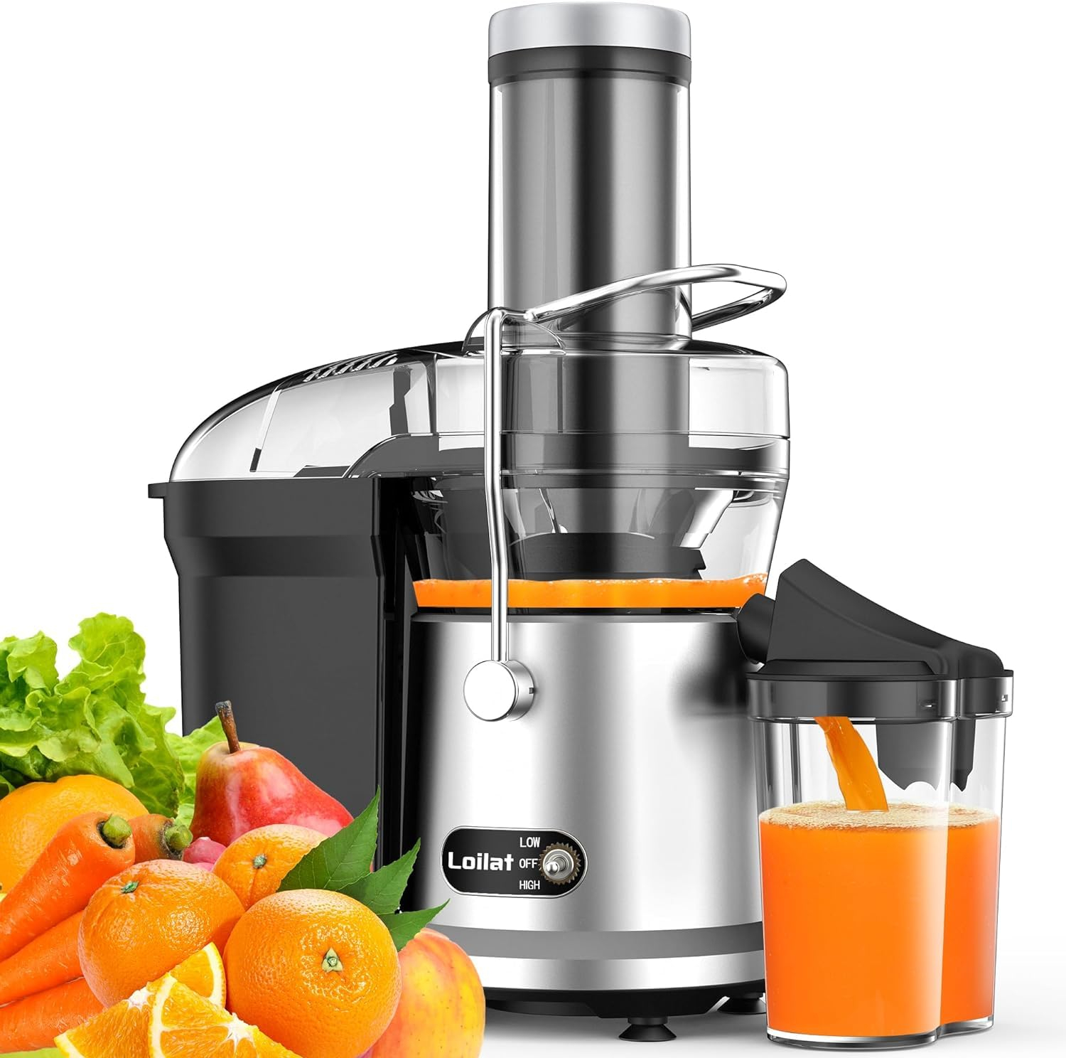 Juicer Machine, 1200W Juicer with 3" Feed Chute for Whole Fruits and Veg, Dual Speeds Centrifugal Juice Extractor, High Juice Yield, Full Copper Motor, Easy to Clean, BPA Free, JE2106