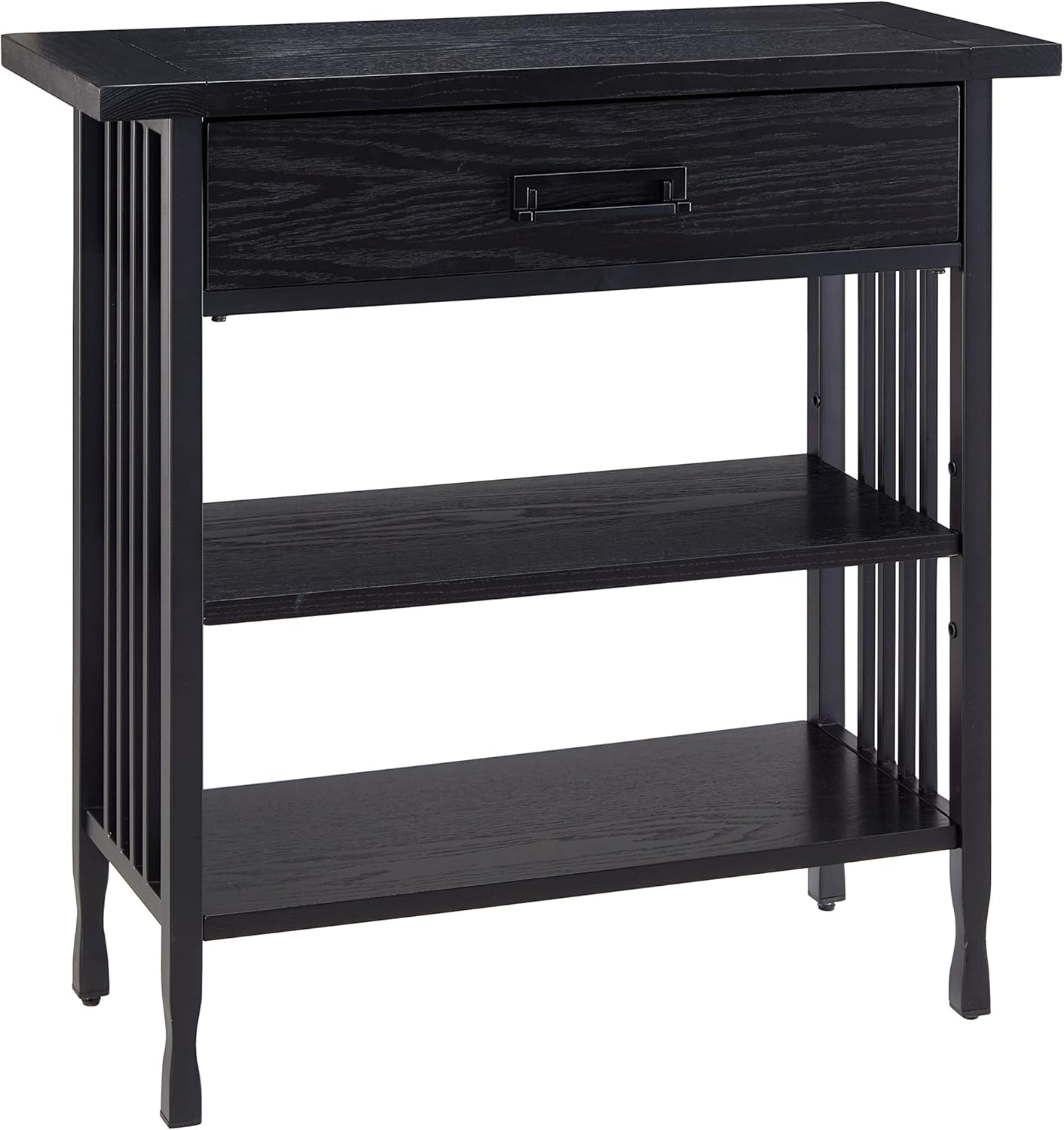 Leick Home 11261-BK Ironcraft Rustic Foyer Bookcase with Drawer Storage in Black Wash