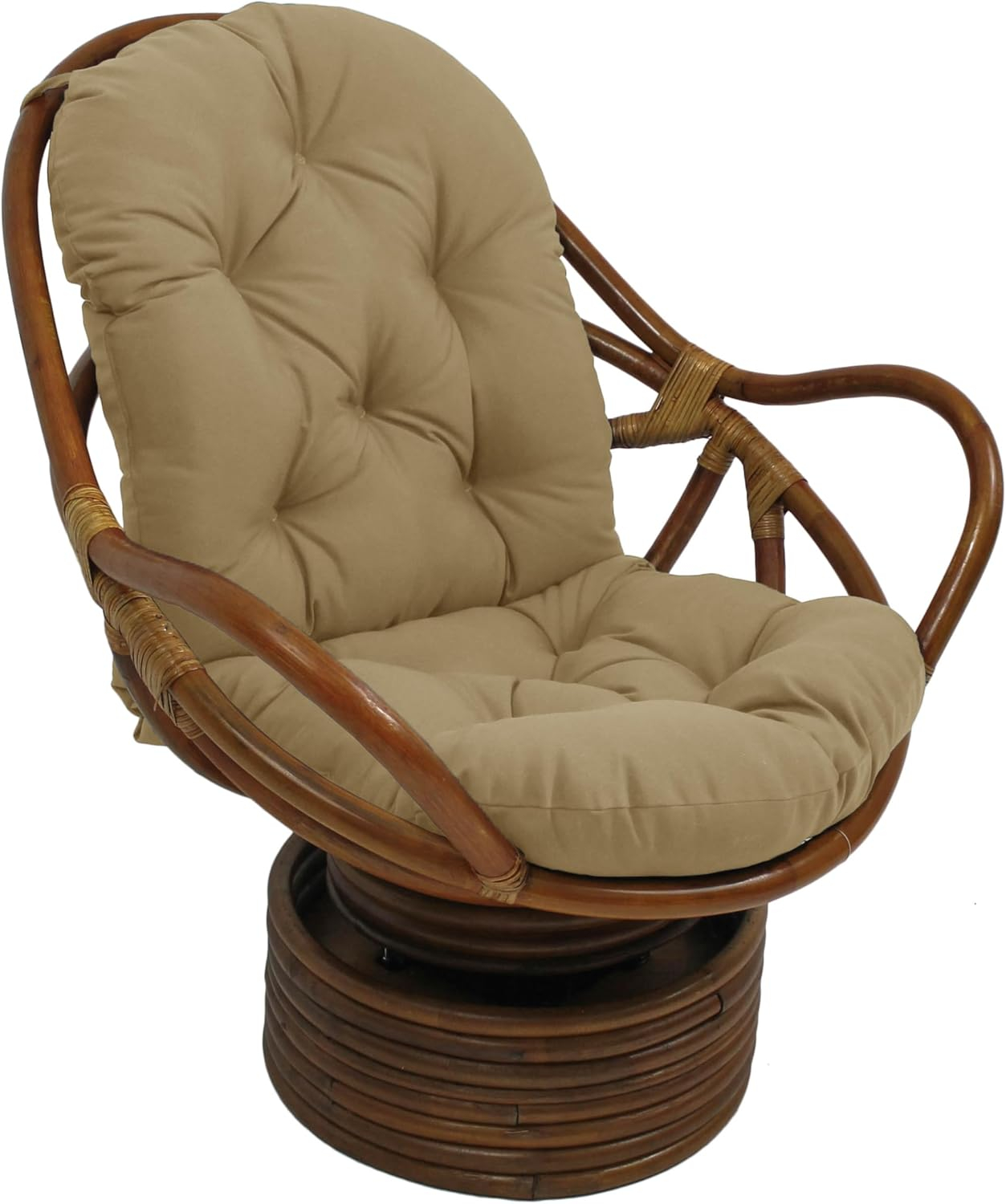 Light Khaki Polyester Swivel Rocker Chair with Tufted Cushion