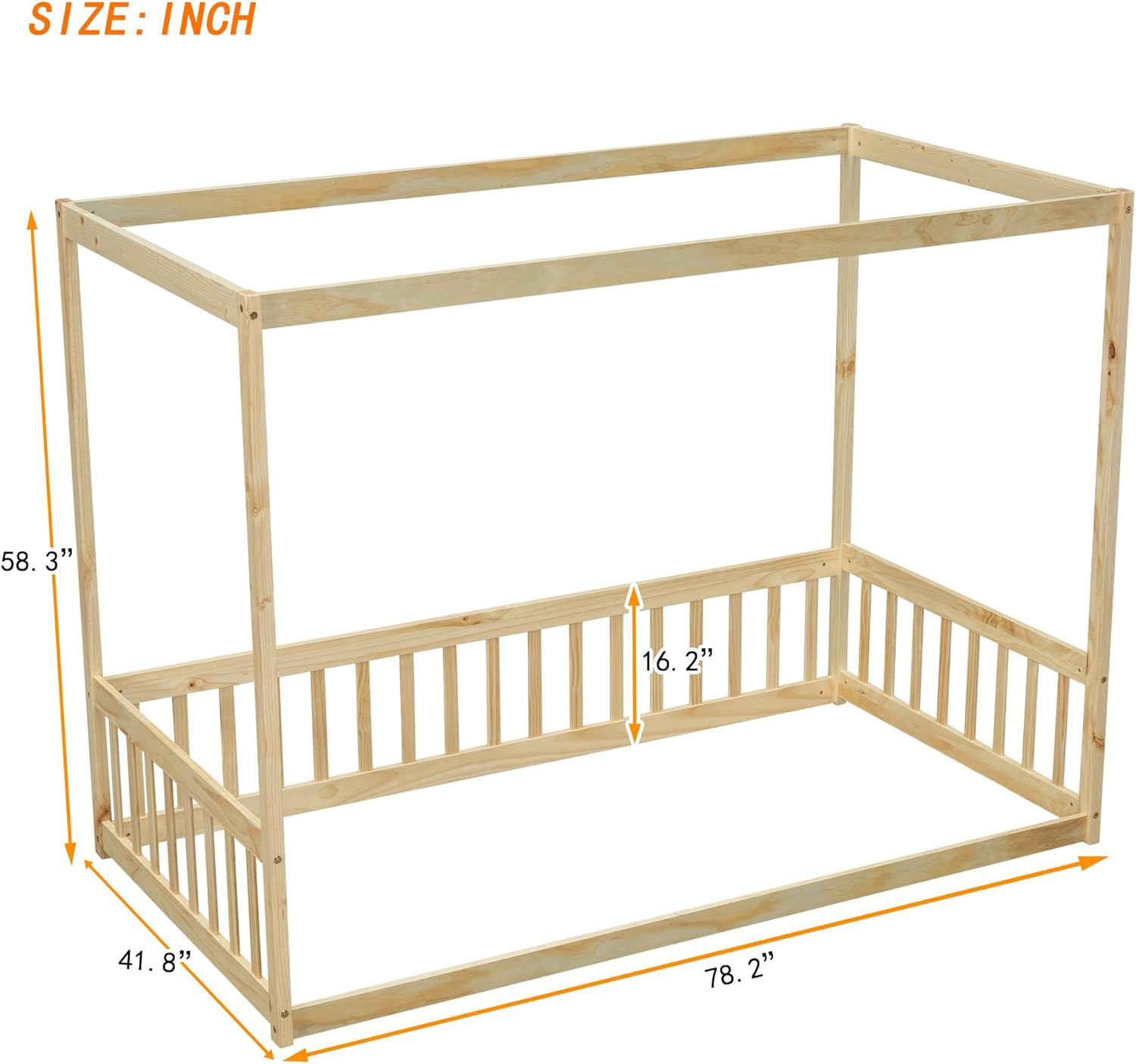 Natural Pine Twin Canopy Bed with Drawer and Headboard