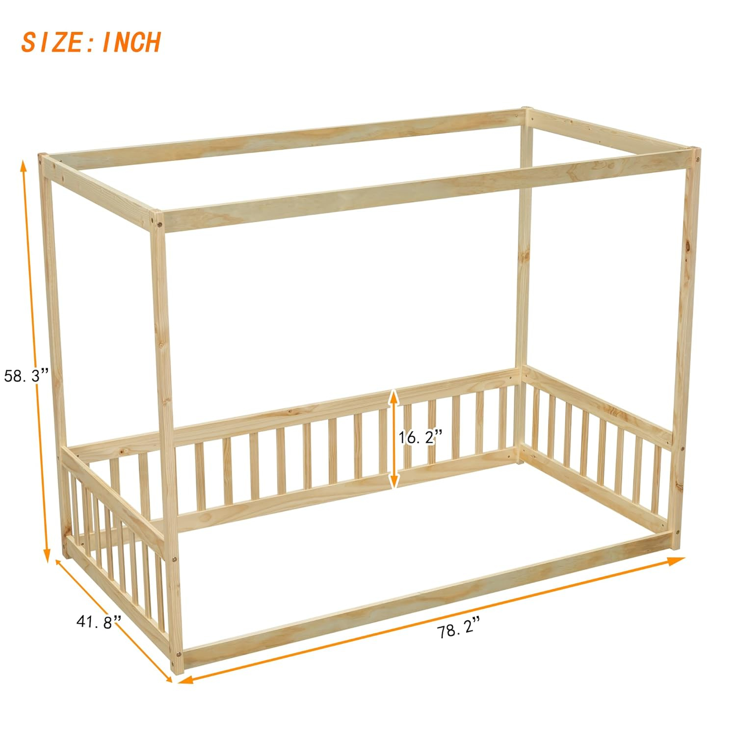 Natural Pine Twin Canopy Bed with Drawer and Headboard