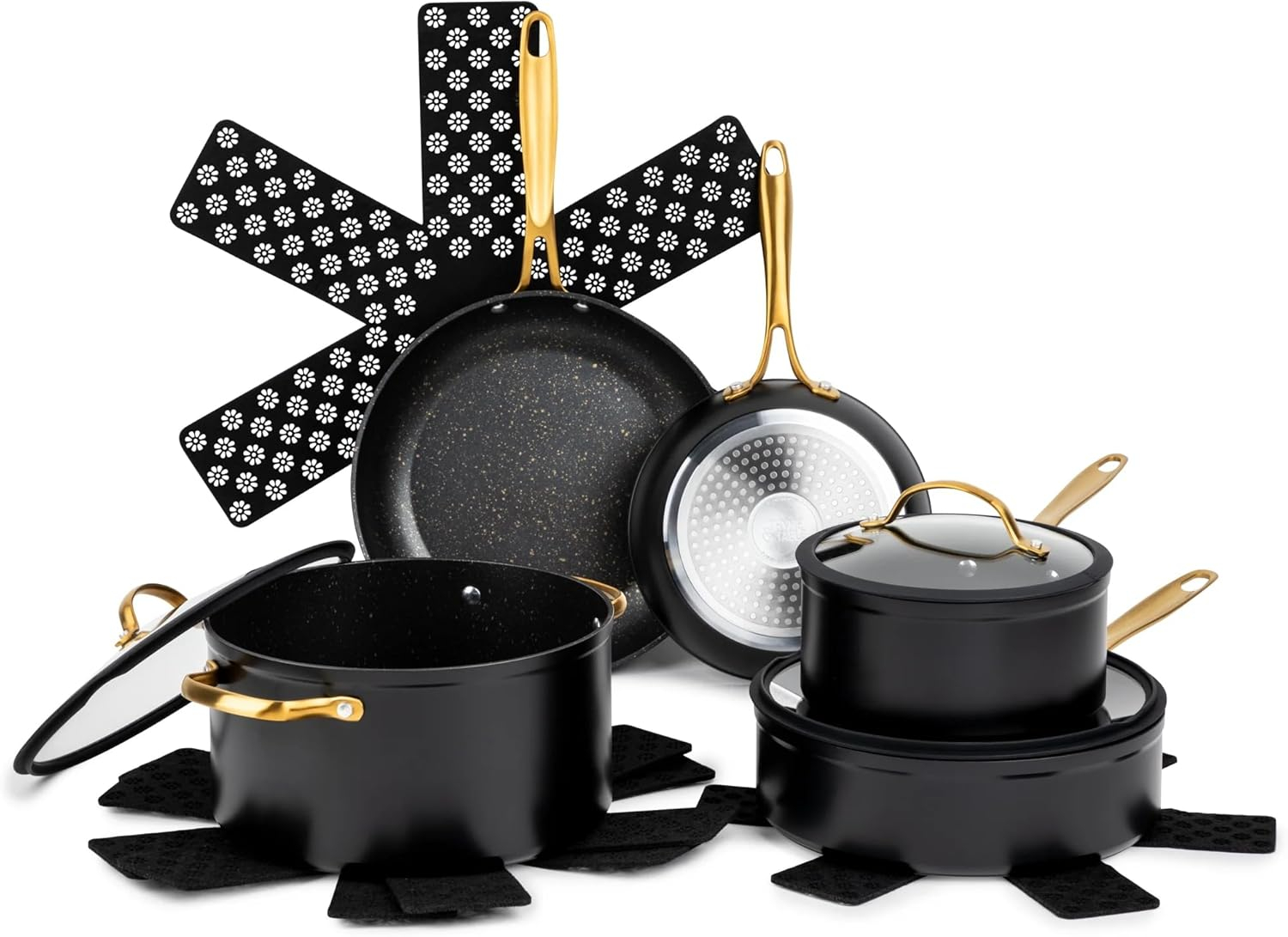 Thyme & Table Signature 12-Piece Cookware Set Non-Stick - Black & Gold