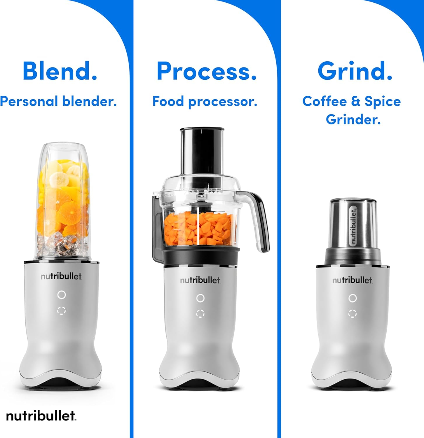 Pearl White Compact Kitchen System with Blender, Food Processor, and Grinder