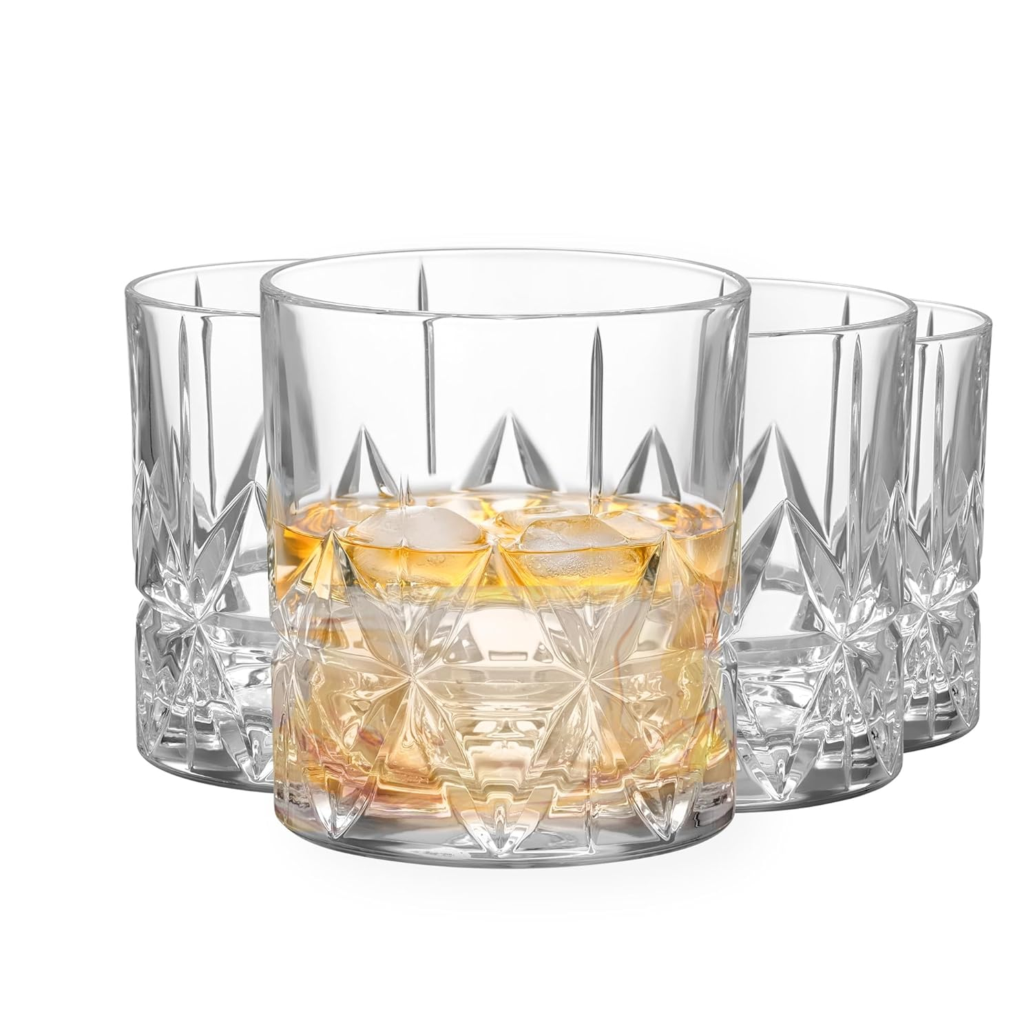 Orrefors Peak Old Fashioned Glass (Set of 4) - 8.5 Fl. Oz., Royal Peak Design, Glassware for Whiskey, Bourbon, Gin, Serving Cocktails & Margaritas, Dishwasher Safe