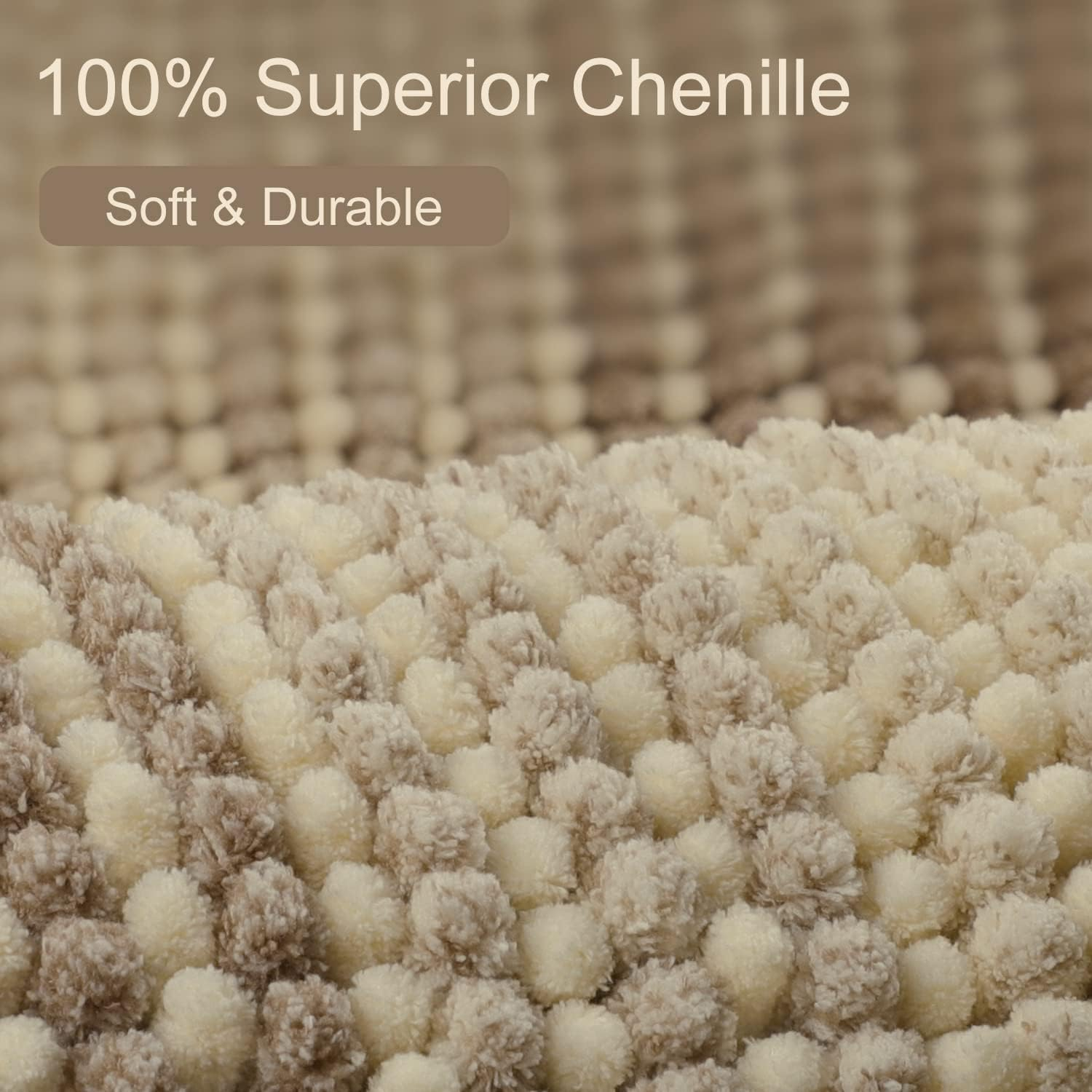 BSICPRO Luxury Bath Mat - 22"x60" Non-Slip Chenille Chenille Water Absorbent Machine Washable (Light Taupe and Cream)