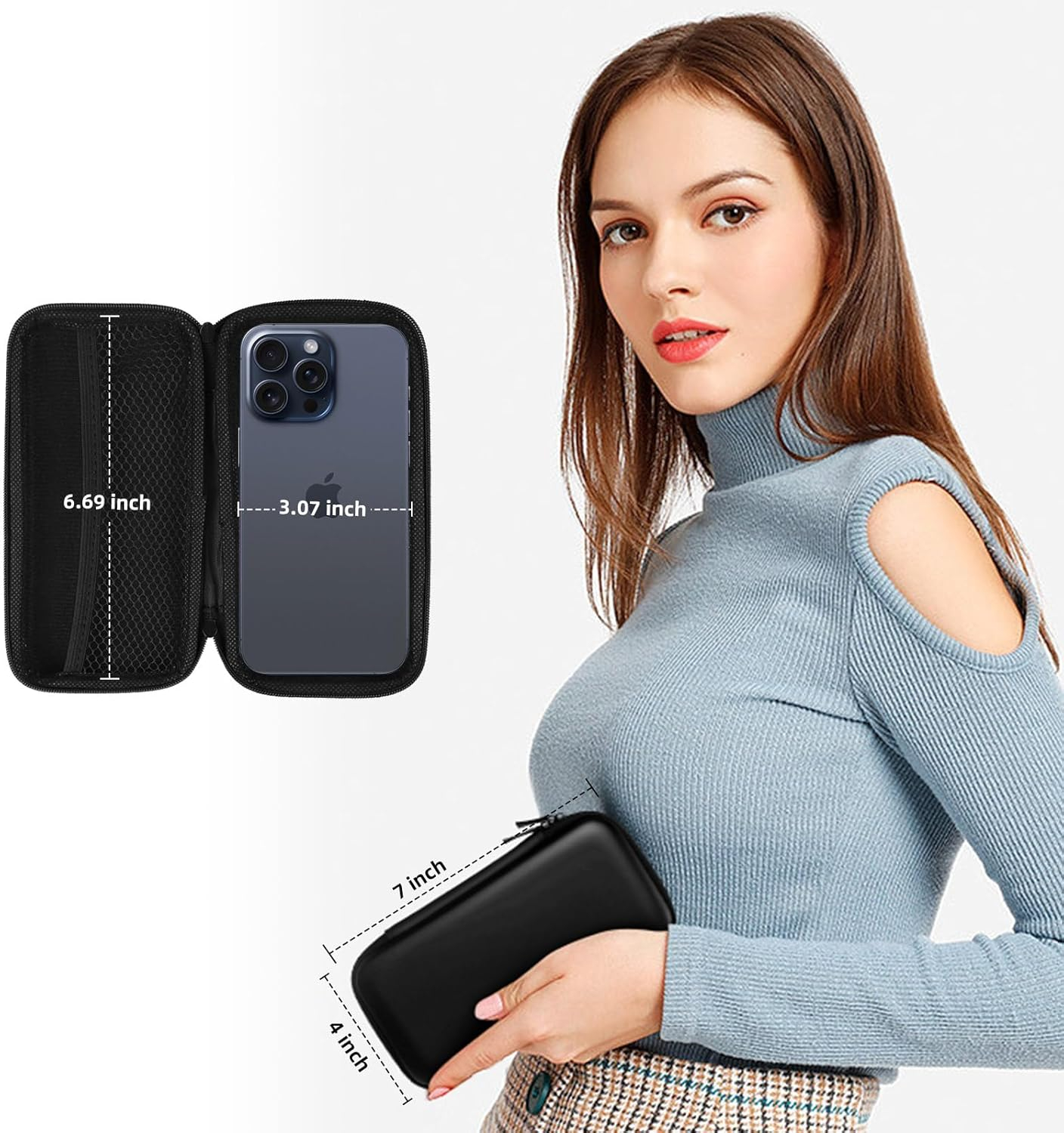 iMangoo Shockproof Travel Essentials Organizer Case, Small Accessories Hard Protective Pouch Electronics Purse for Women Men Zipper Tech Cord Cable Power Bank Charger 6.5x3.2x1 In (Black)