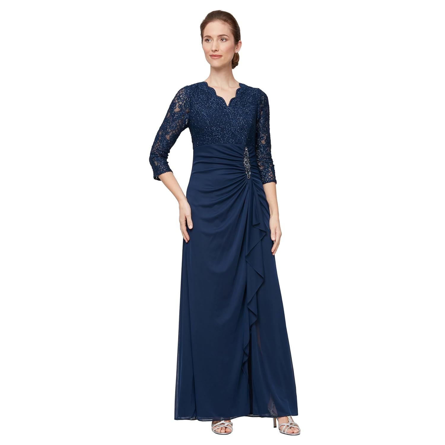 Alex Evenings Women's Long Lace Top Empire Waist Dress