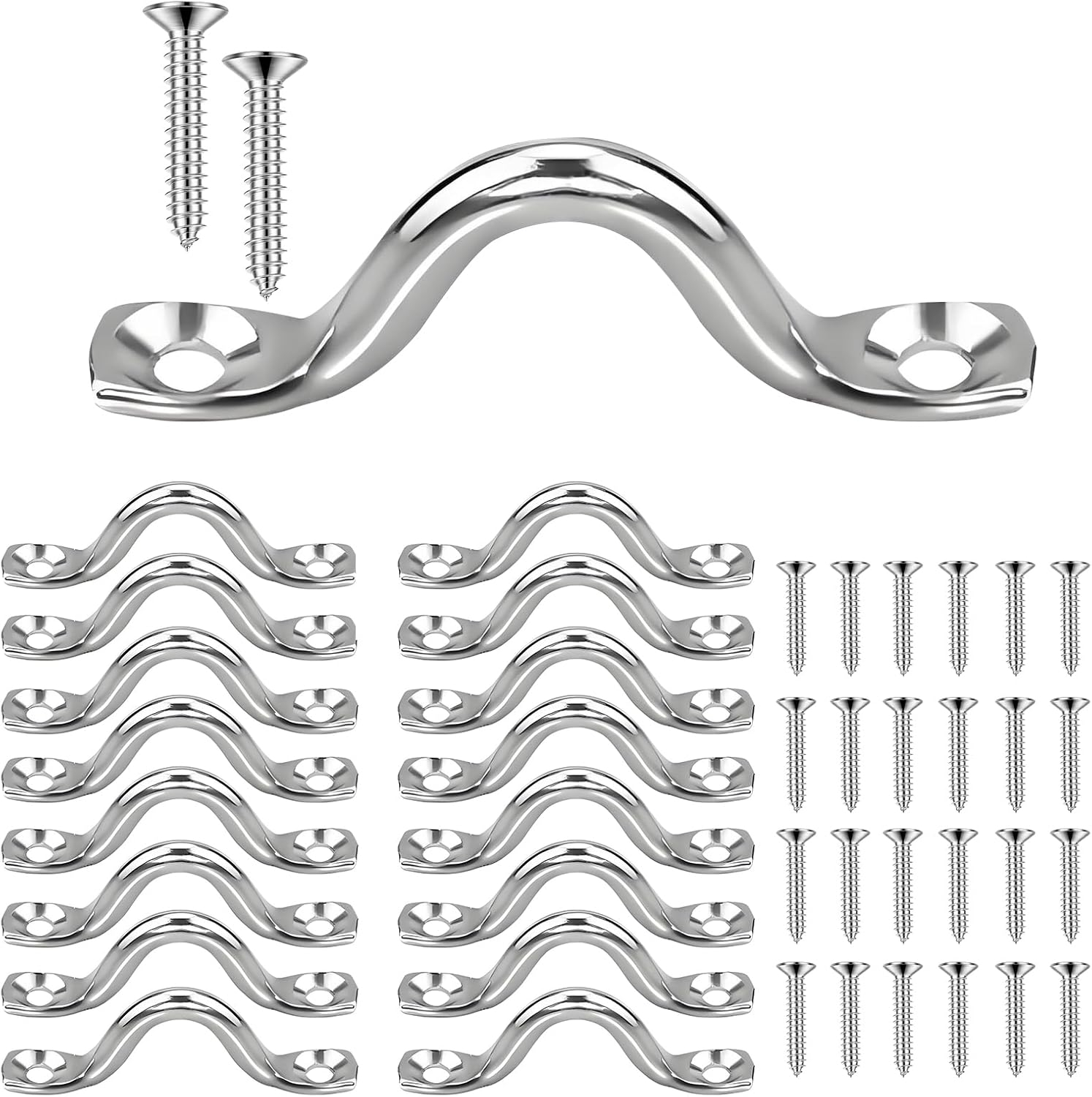 BRT Bearingshui 22Pcs M5 316 Stainless Steel Eye Straps Ceiling Wall Mount U Hook with Screws, Heavy Duty Metal Pad Eyes Plate Snap Eye Strap Drop Ceiling Anchor Hooks Hardware