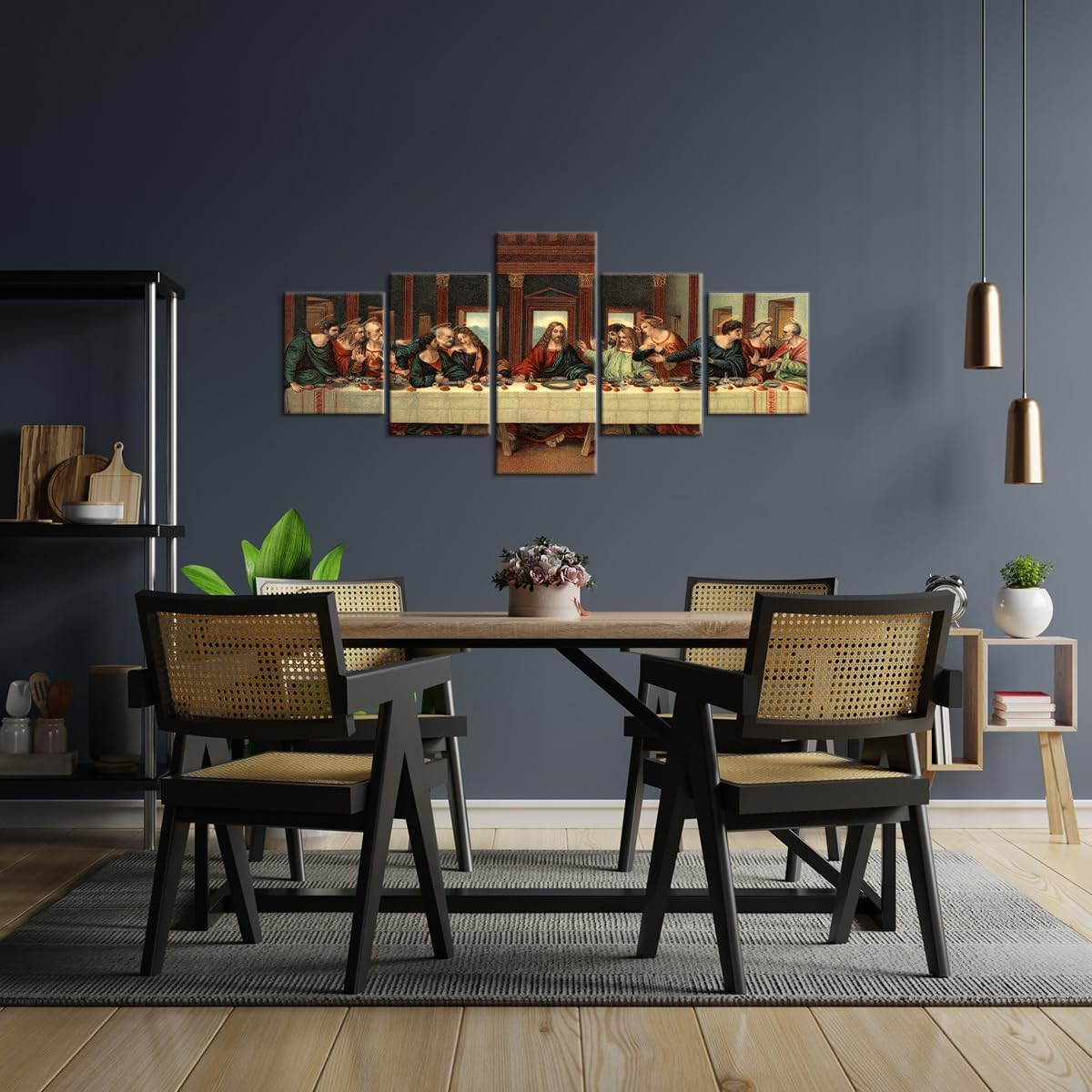 YOUHONG 5 Piece Last Supper Wall Art Christian Wall Decor Jesus Posters Leonardo Da Vinci Dining Room Decor The Last Supper Painting for Bedroom Living Room Decor (50''W x 24''H)