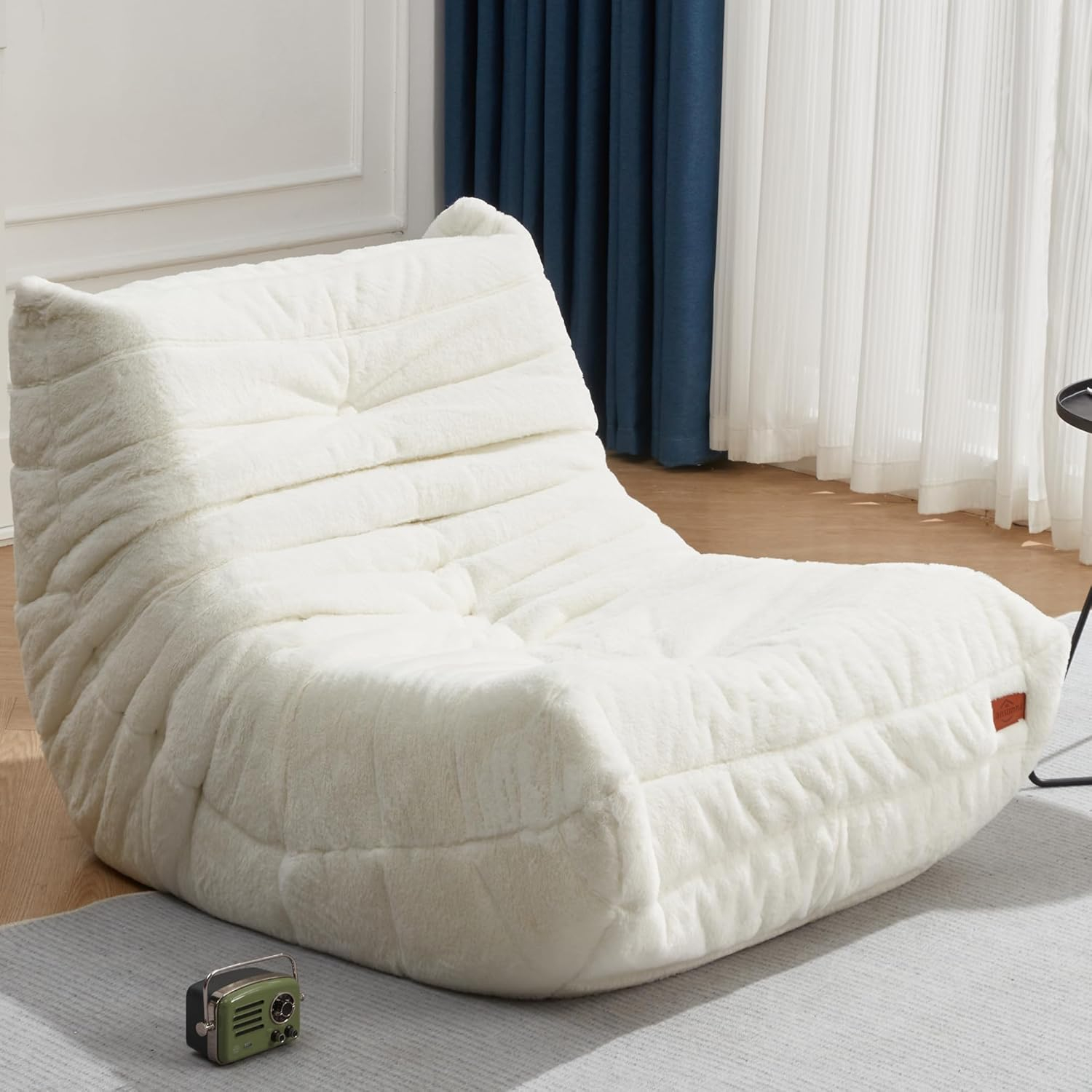 Bean Bag Chair Big Sofa Beanbag Chair for Adults Fireside Chair Bean Bag Lounger with Memory Foam Filled for Home,Apartment or Gaming Venue (White Plush)