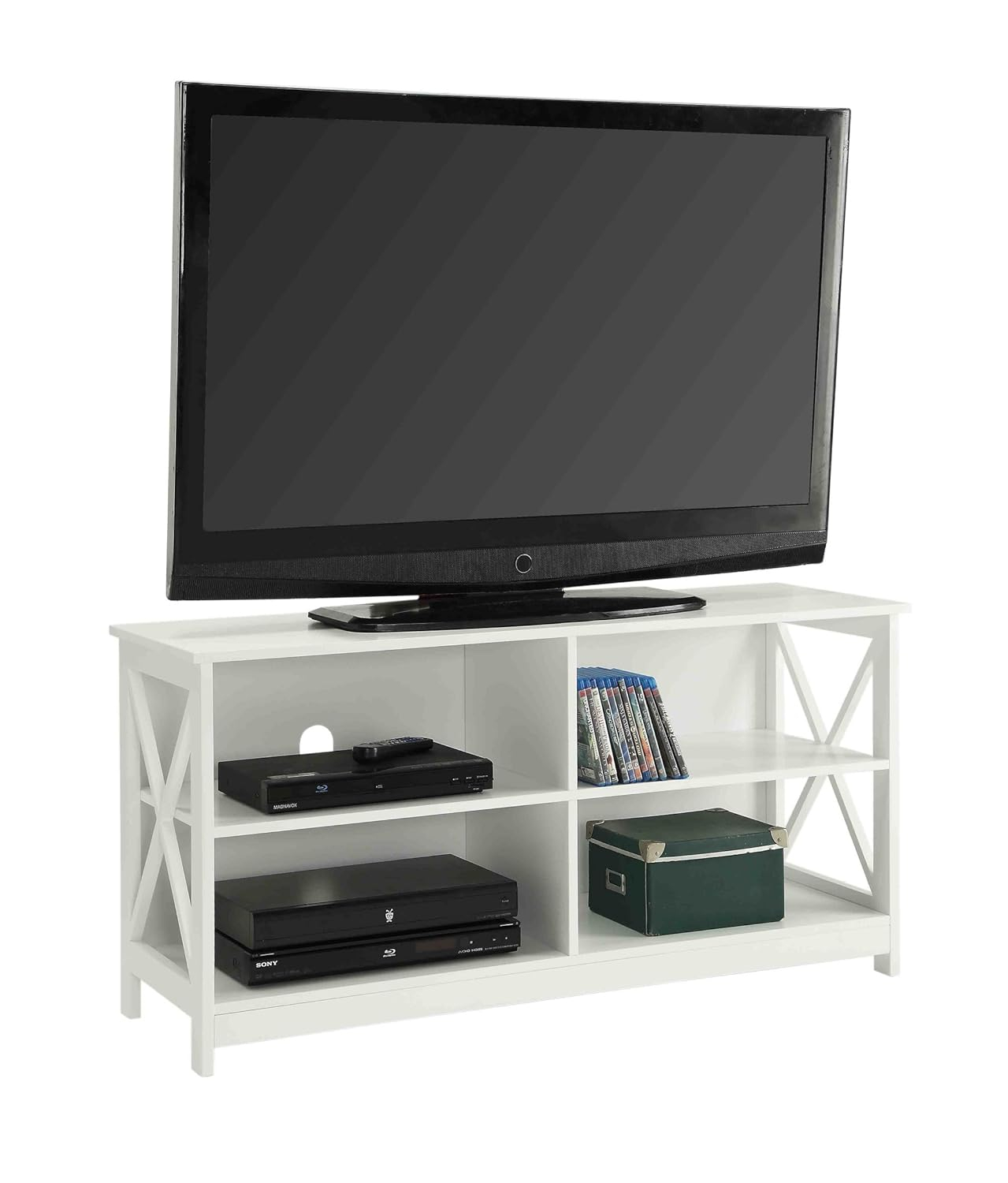 Convenience Concepts Oxford TV Stand in White Wood Finish with Shelves