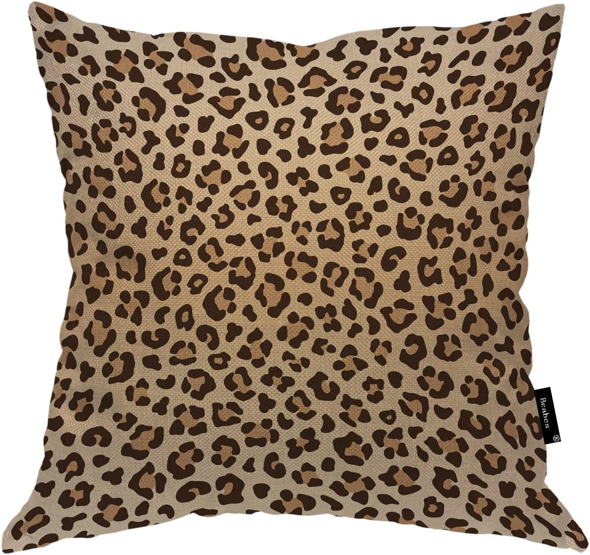 Leopard Throw Pillow Cover,Animal Leopard Print Soft Square Cushion Case Covers Home Decor for Couch Sofa Bedroom Car Office 18x18 Inch Pillowcases