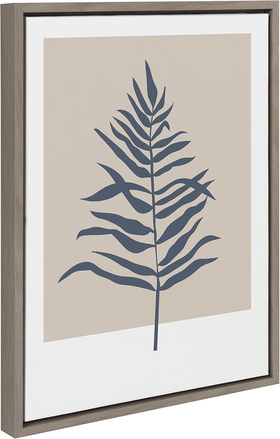 Kate and Laurel Sylvie Muted Tan and Blue Colorblock Botanical Fern Framed Canvas Wall Art by The Creative Bunch Studio, 18x24 Gray, Simple Modern Botanical Wall Decor Art