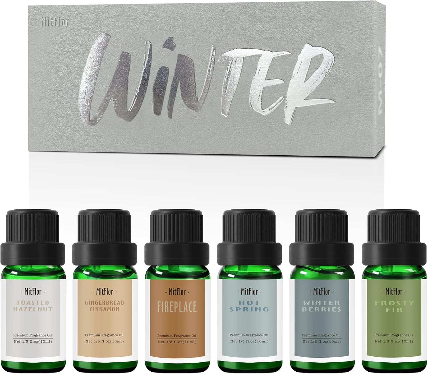 MitFlor Winter Essential Oil Gift Set - 6 Holiday Scents for Home Diffusers, Candle & Soap Making