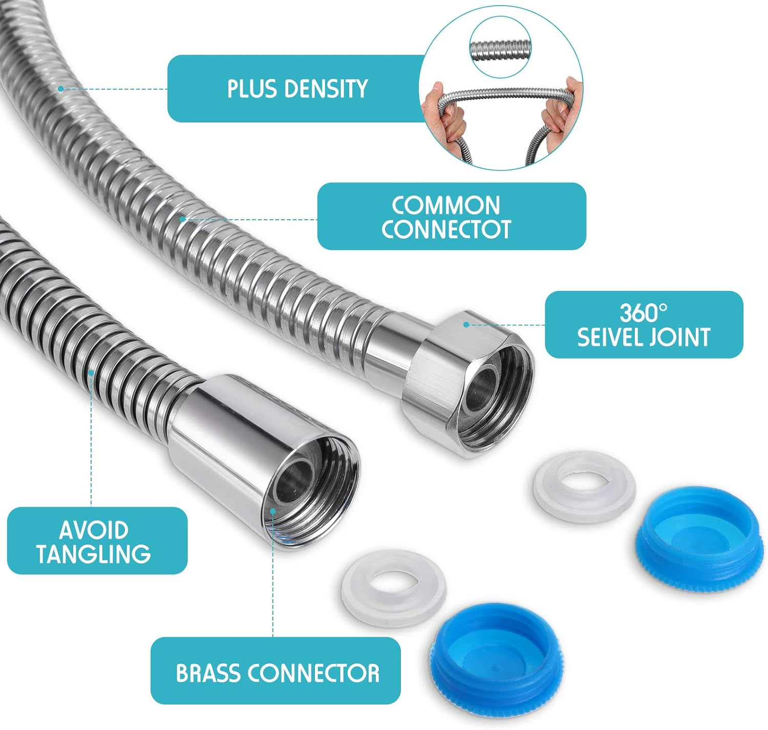 79 Inch Stainless Steel Shower Hose with Adjustable Shower Arm Holder Shower Head Holder Replacement Shower Hose Head Holder for Wall Adjustable Shower Head Replacement (Silver Holder)