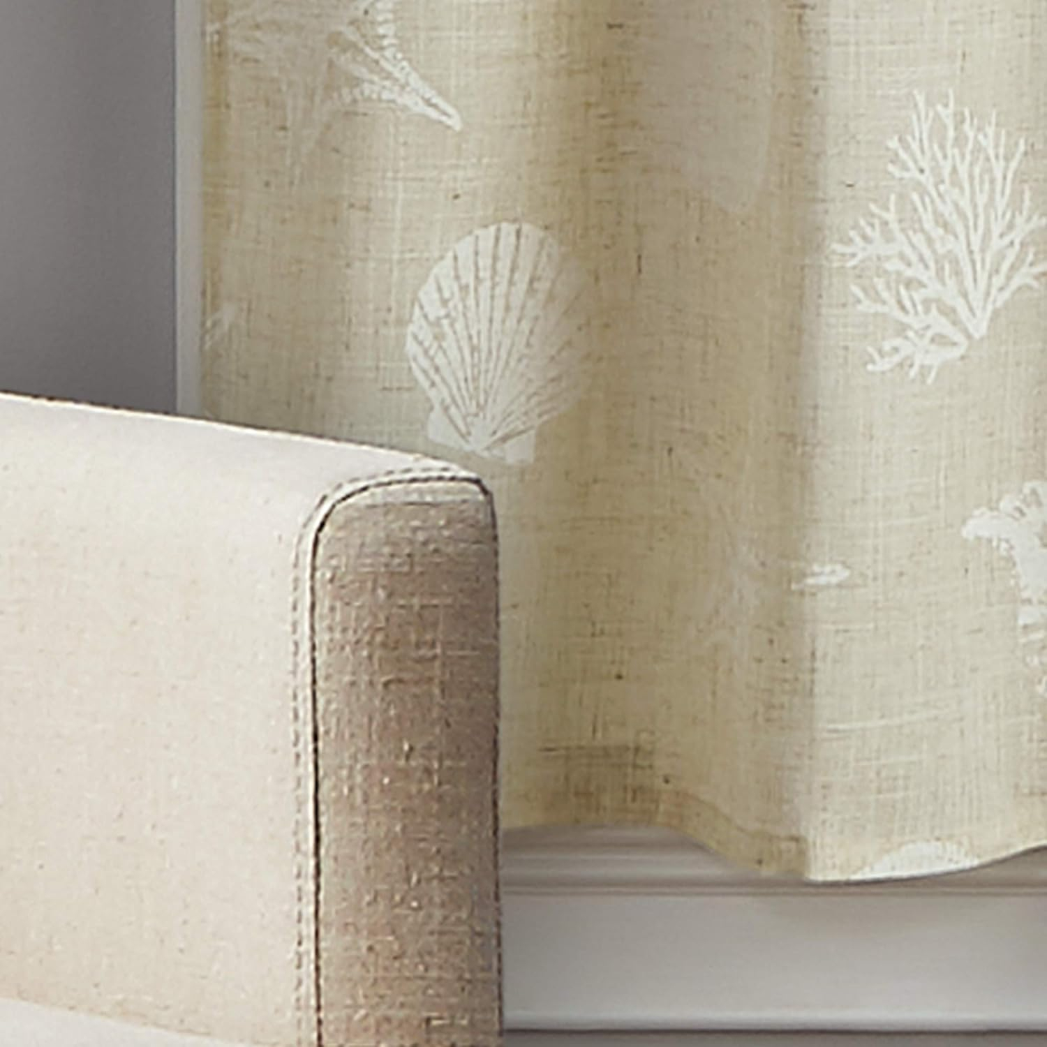 CHF Seashells 36" Tier Curtain, Pair, Printed, Linen, Adult