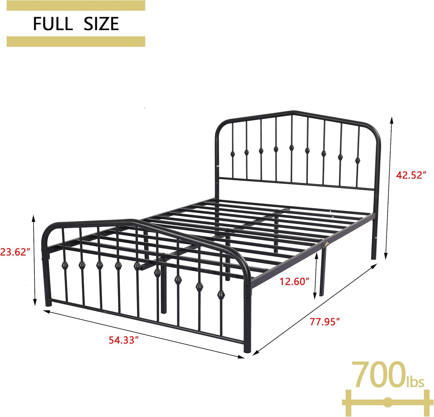 alazyhome Metal Bed Frame Full Size Platform No Box Spring Needed with Vintage Headboard and Footboard Premium Steel Slat Support Mattress Foundation Gold