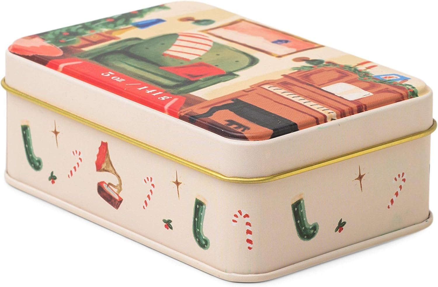 Holiday Piano Scene Scented Soy Candle Tin, 5 oz