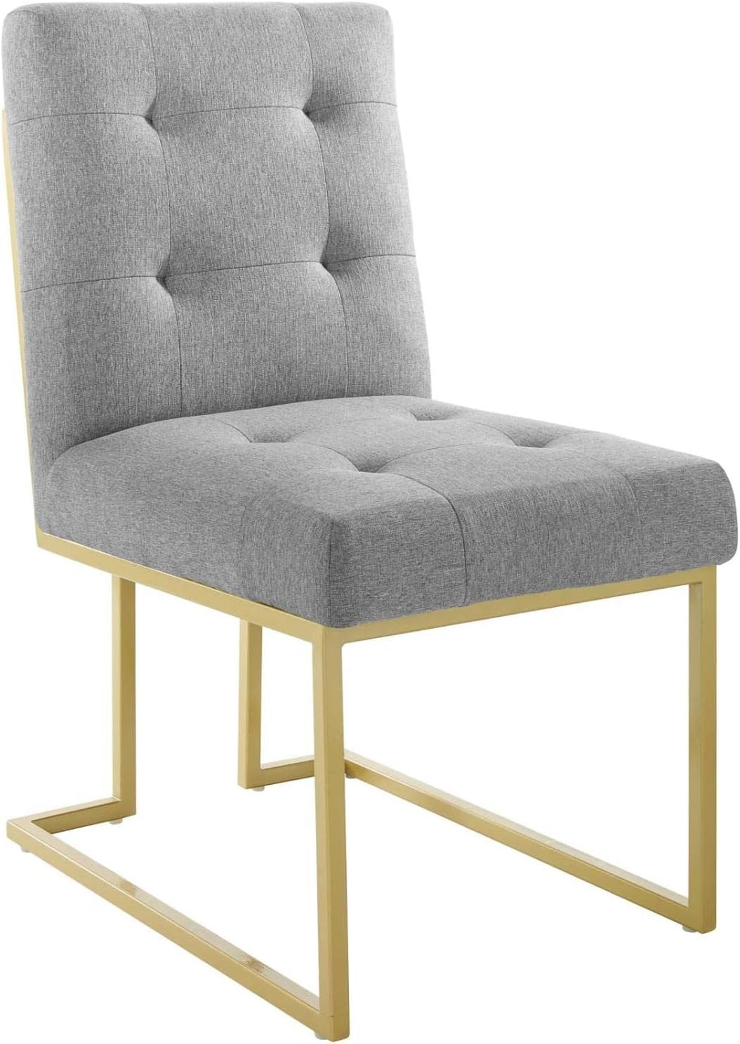 Privy Gold Stainless Steel Upholstered Fabric Dining Accent Chair Gold Light Gray