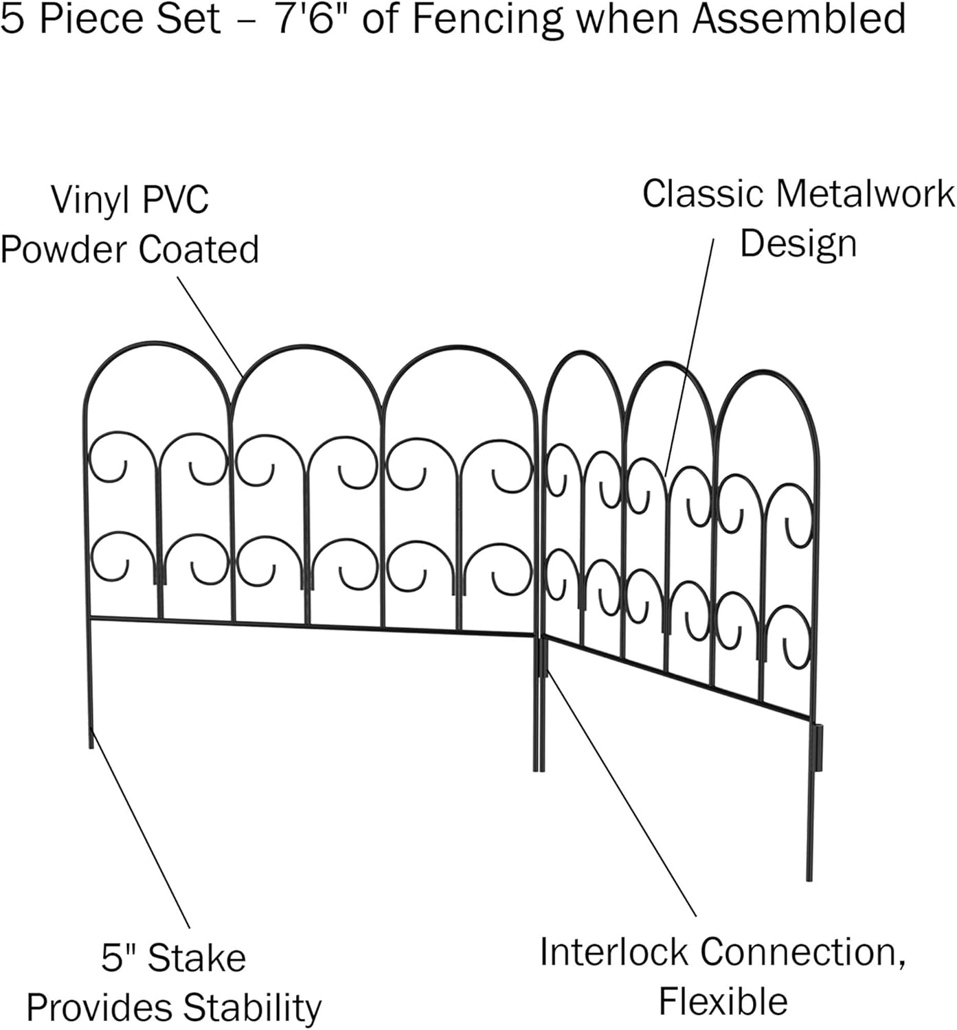 Black Metal Decorative Scroll Garden Fence Panels Set