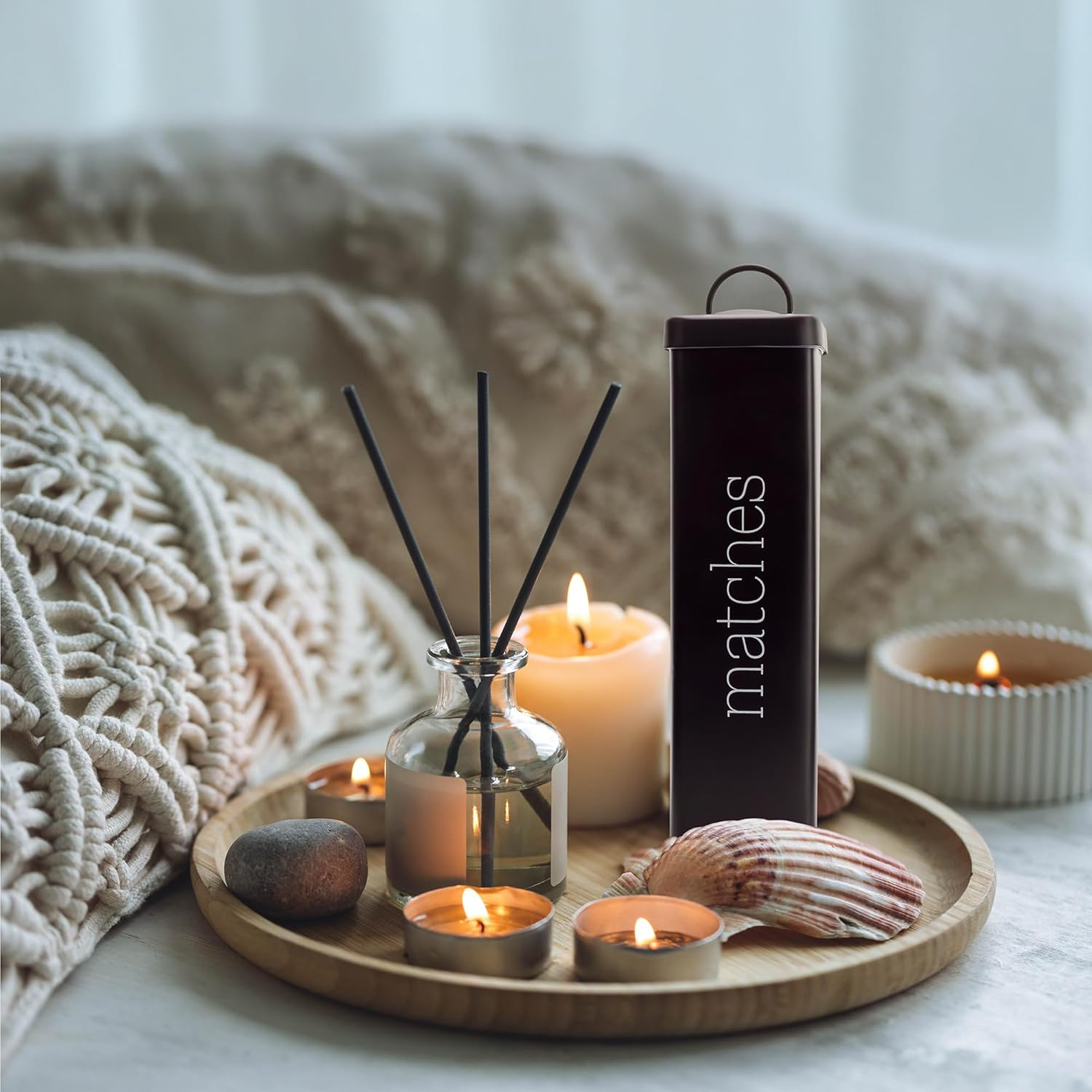 Tall Black Enamel Farmhouse Fireplace Matches Holder