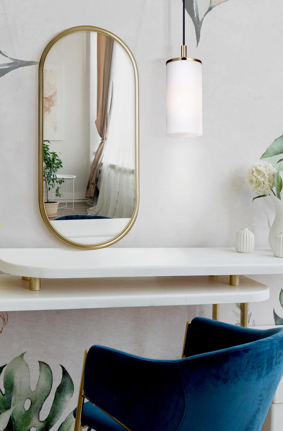 Kinslea 60-Watt 1-Light Gold Mid Century Modern Pendant with White Glass Shade