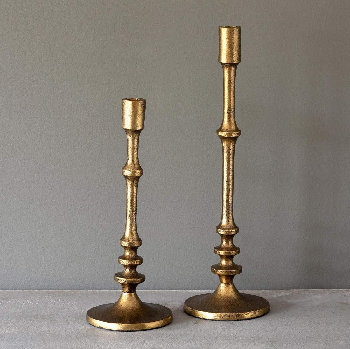 Medium Aged Brass Cast Aluminum Candlestick Holder