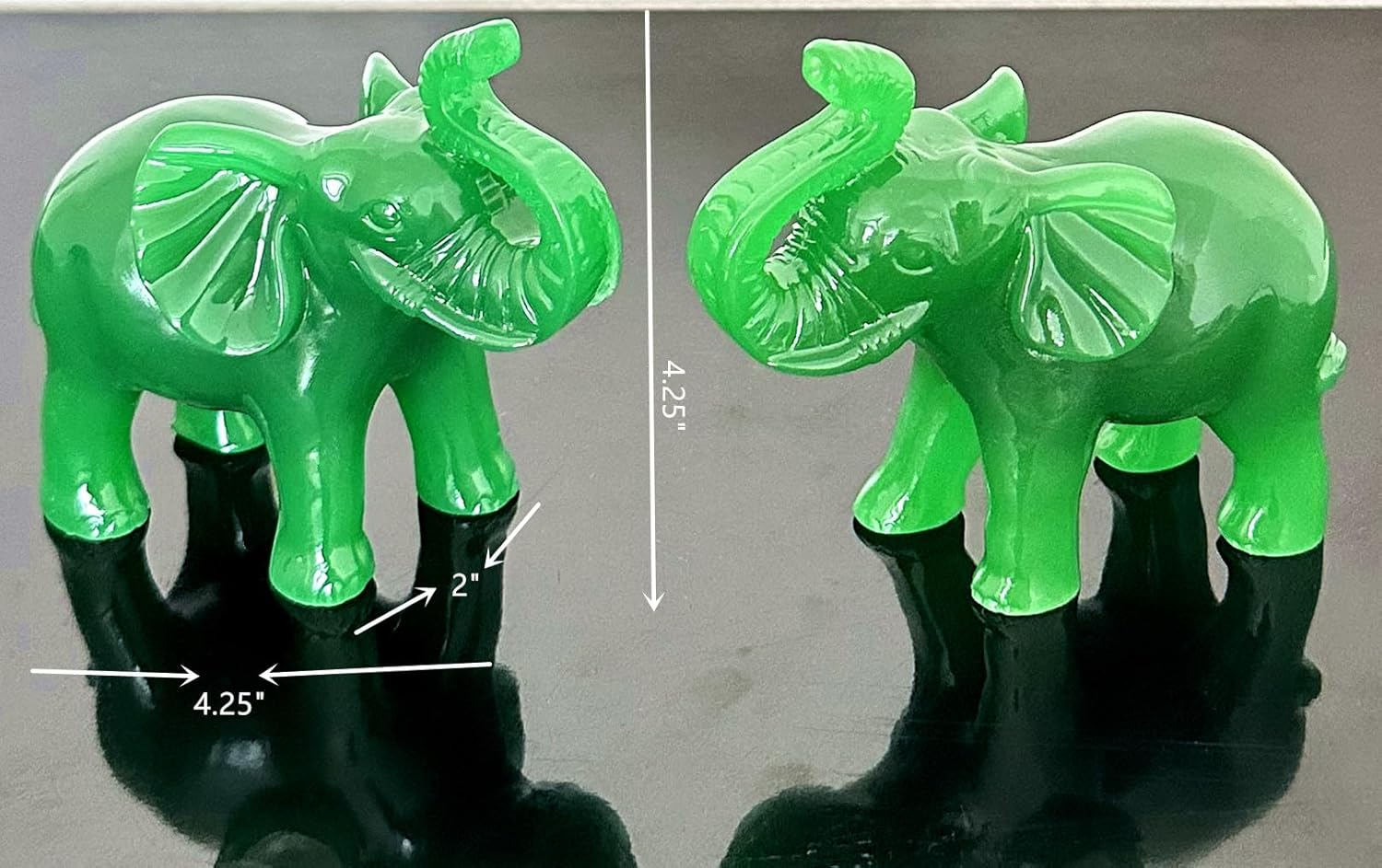 A Pair of Jade Green Color Feng Shui Trunk up Elephant Statue Figurine Home Office Decoration for Good Fortune