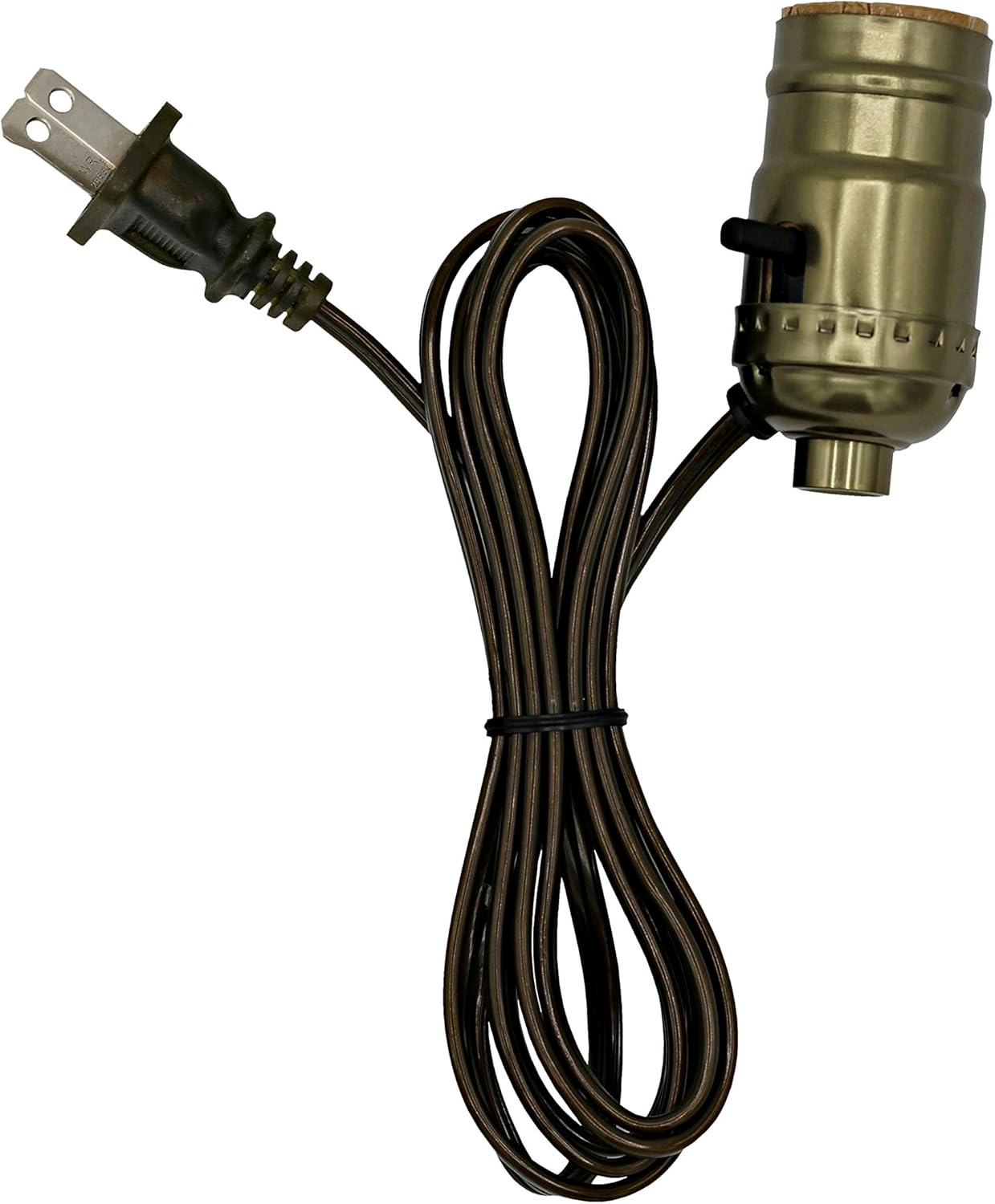 Creative Hobbies M995A Instant Lamp Kit - Antique Brass Plated Push Thru On/Off Medium Base Lamp Socket is Pre-Wired with 6 Foot Brown Lamp Cord with Polarized End Plug