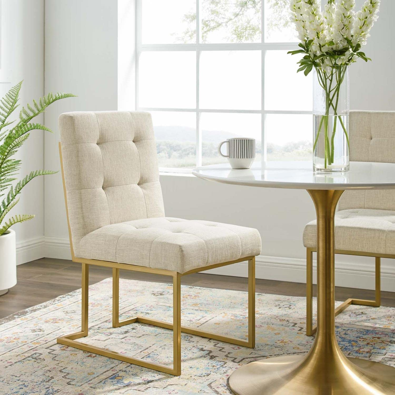 Modway Privy 18.5" Stainless Steel Polyester Dining Accent Chair in Gold/Beige
