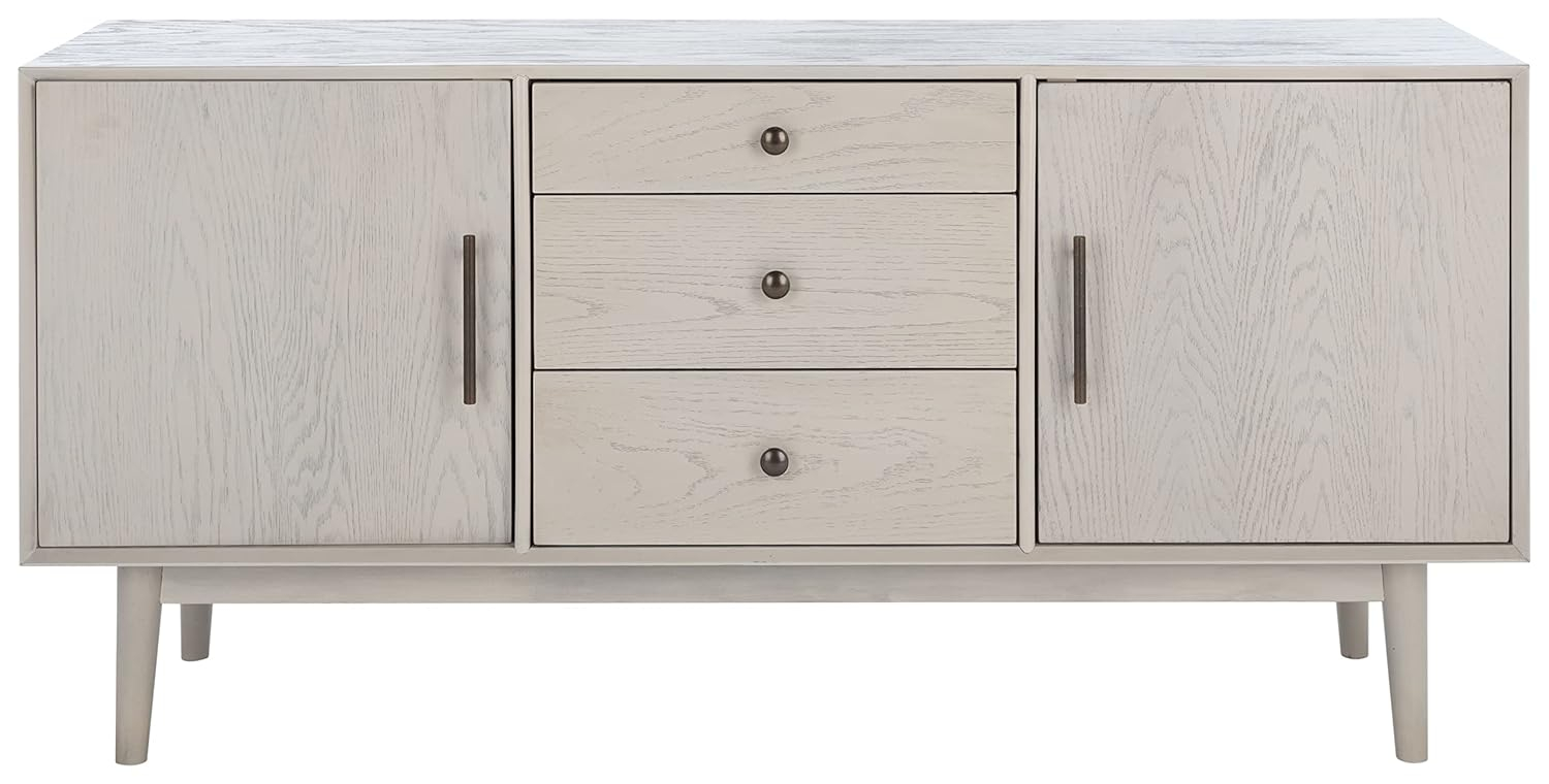 Elissa White Washed Mid-Century Media Stand with Bronze Hardware