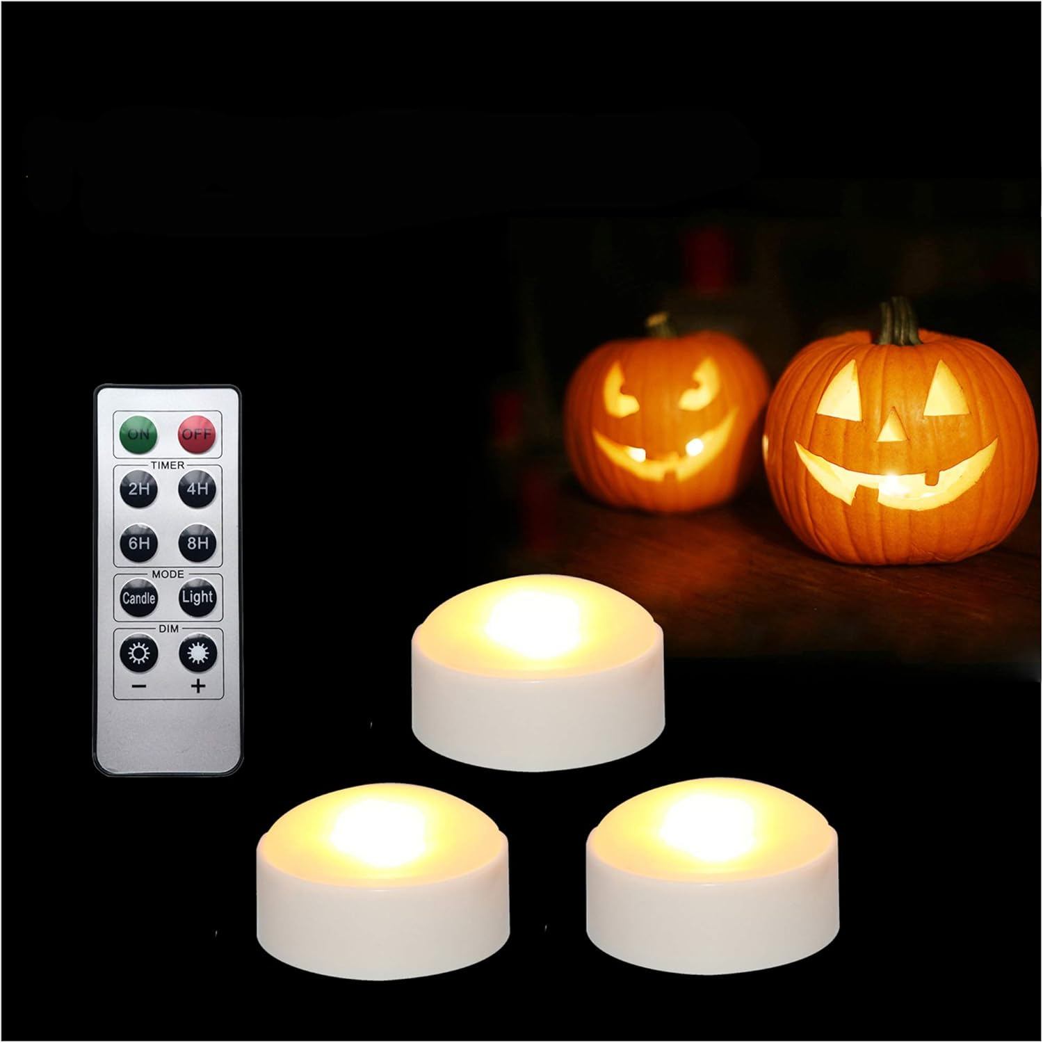 LED Pumpkin Lights with Remote and Timer, Battery Operated Bright Flickering Flameless Candle Lights for Pumpkin Decor, Jack-O-Lantern Halloween Party Decorations, White Color, 3 Pack