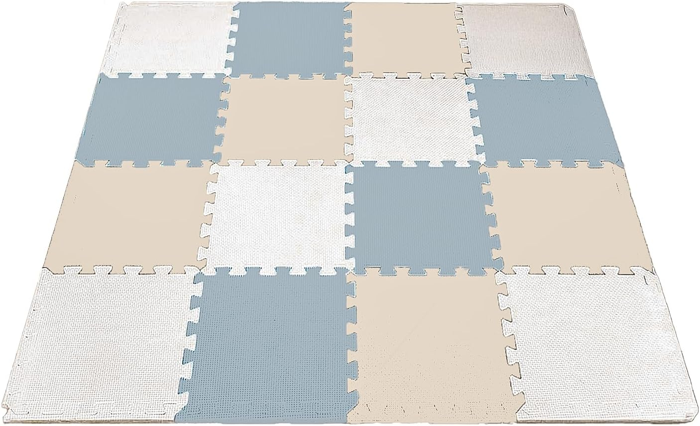 MioTetto Non-Toxic Foam Play Mat for Babies & Kids, Interlocking Puzzle Tiles, Cream-Gray-Beige, 18 Pieces – Perfect for Tummy Time, Crawling, Nursery, Playroom, or Gym