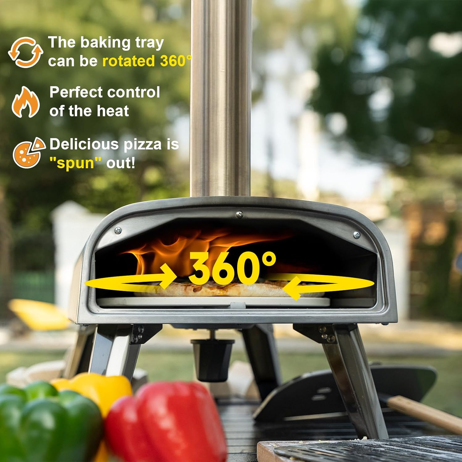Pizza Oven Outdoor 12" Wood Fired Pizza Ovens Pellet Pizza Stove for Outside, Portable Stainless Steel Pizza Oven for Backyard Pizza Maker Portable Mobile Outdoor Kitchen (Swivel Grey)