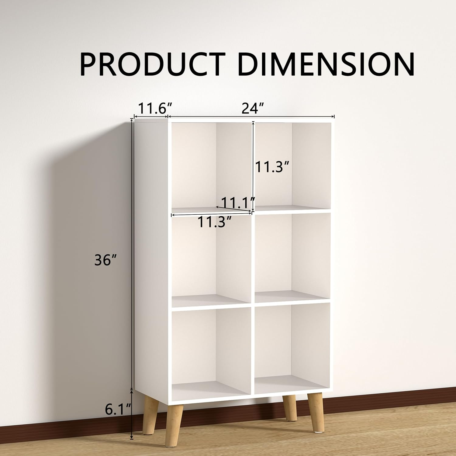 6 Cube Storage Organizer with Legs, 3 Tier Cube Low Bookcase Freestanding Storage Display Organizer for Home Office, Six-Cubes Open Shelf Bookshelf (White, 6 Cube Vertical)