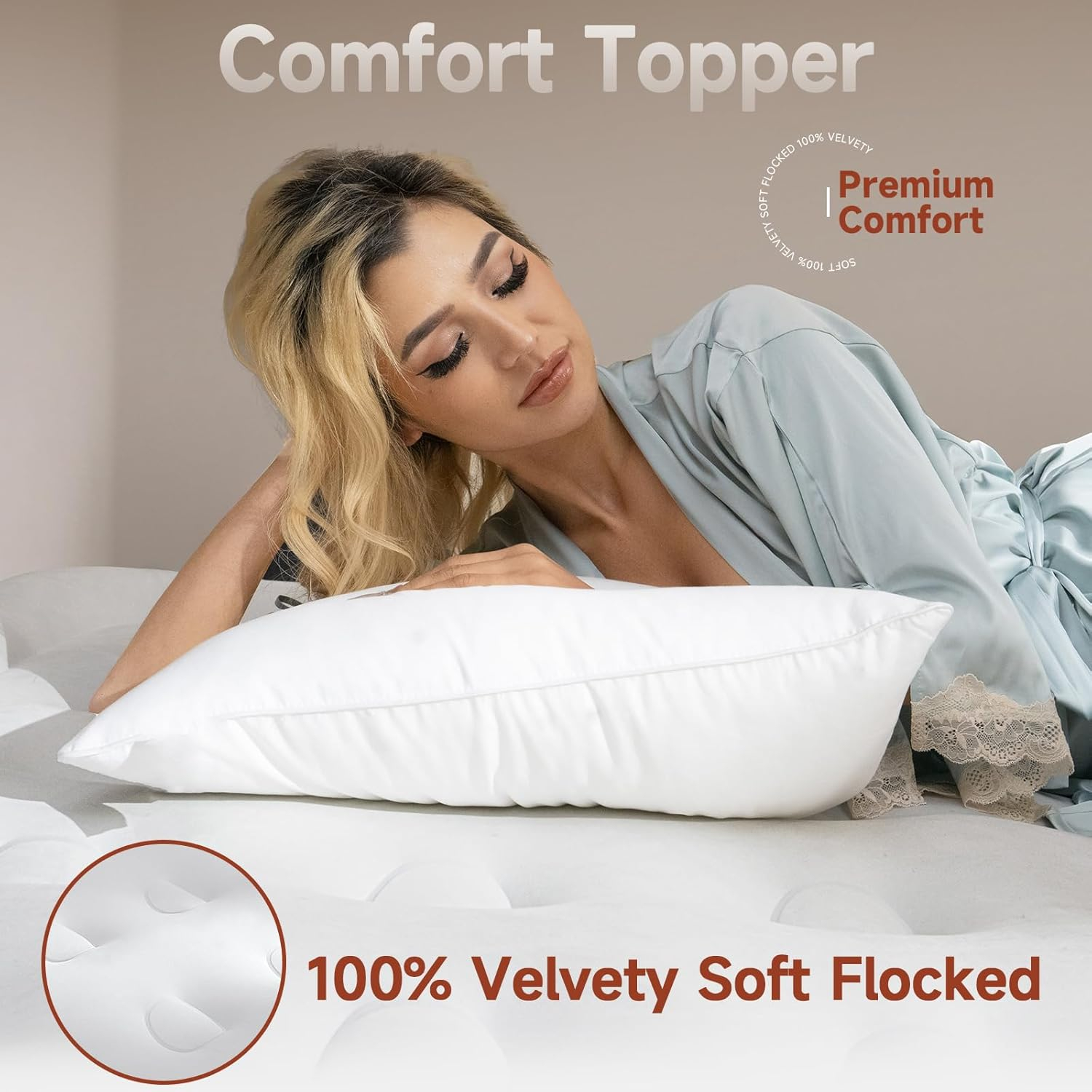 California King Size Navy and White Raised Air Mattress with Built-in Pump