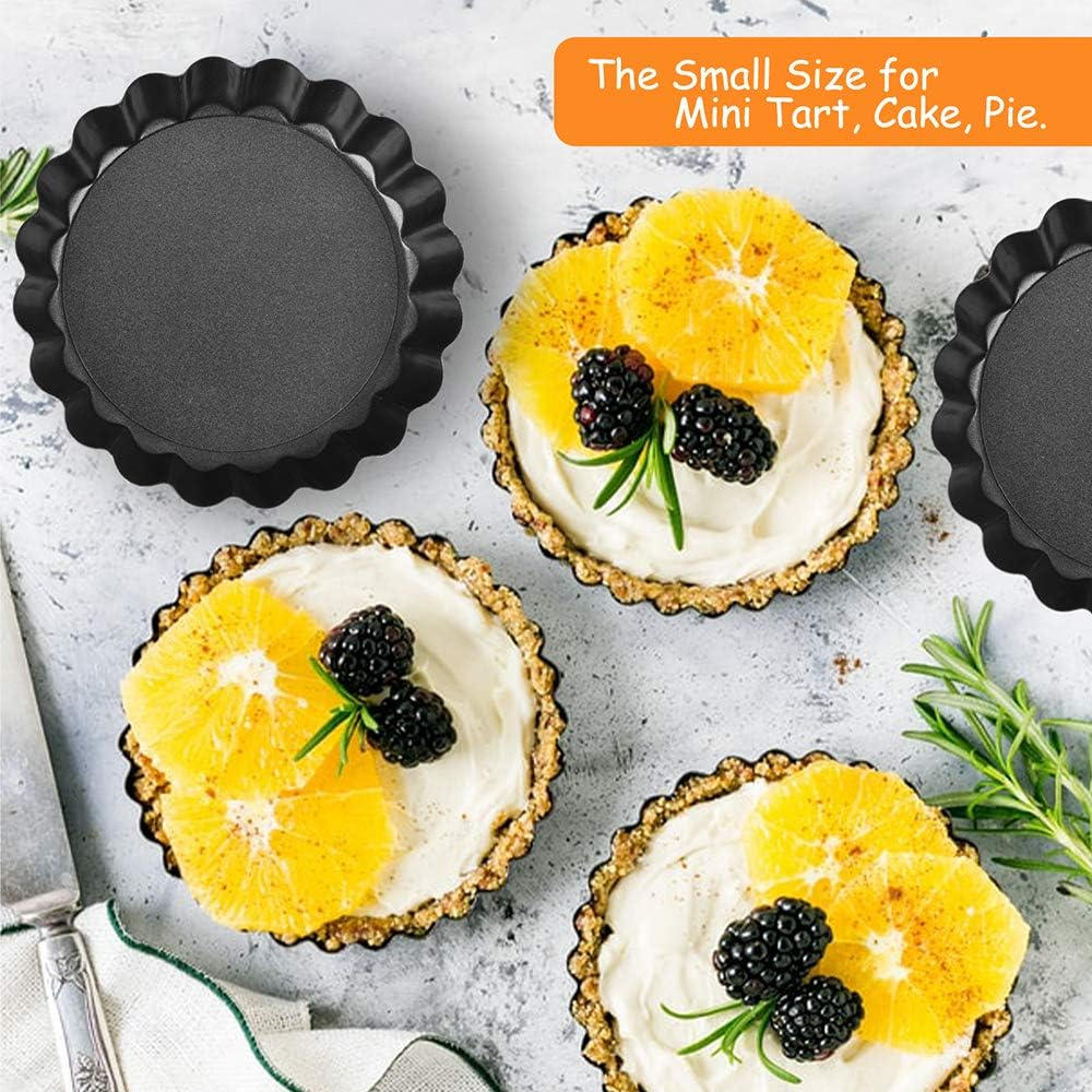 TORASO 9 Inch and 4 Inch Tart Pan with Removable Bottom, 2 PCS 9 Inch Quiche Pan and 4 PCS 4 Inch Pie Pan, Non-Stick Baking Pan (Set of 6)