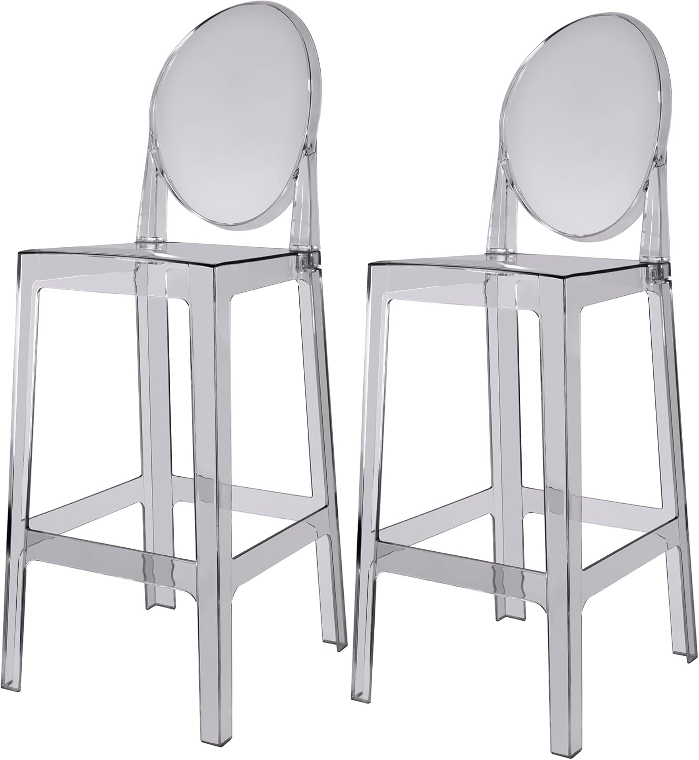 2xhome Set of 2 30" Seat Height Modern Contemporary Bar Stool with Oval Back Armless Polycarbonate Transparent Clear