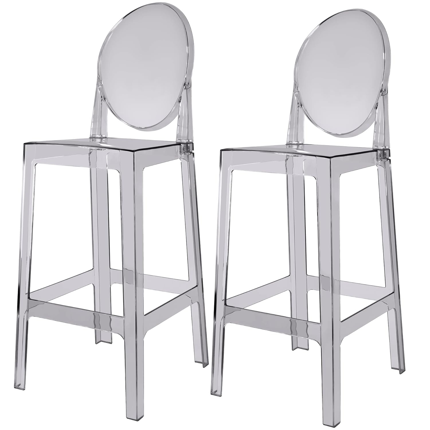 2xhome Set of 2 30" Seat Height Modern Contemporary Bar Stool with Oval Back Armless Polycarbonate Transparent Clear