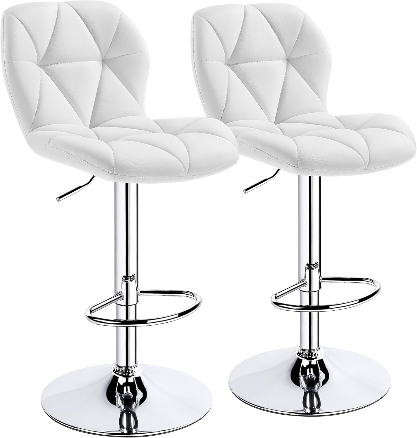 Yaheetech Barstools Set of 2, PU Leather Counter Stools Bar Chairs with Backrest, Height Adjustable Swivel Tall Chairs for Home Bar Kitchen Island, White