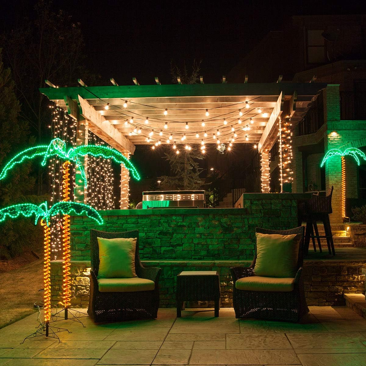 Wintergreen Lighting Holographic Lighted Palm Tree, LED, Artificial Tree, Rope Light, 7ft, Indoor/Covered Outdoor Use
