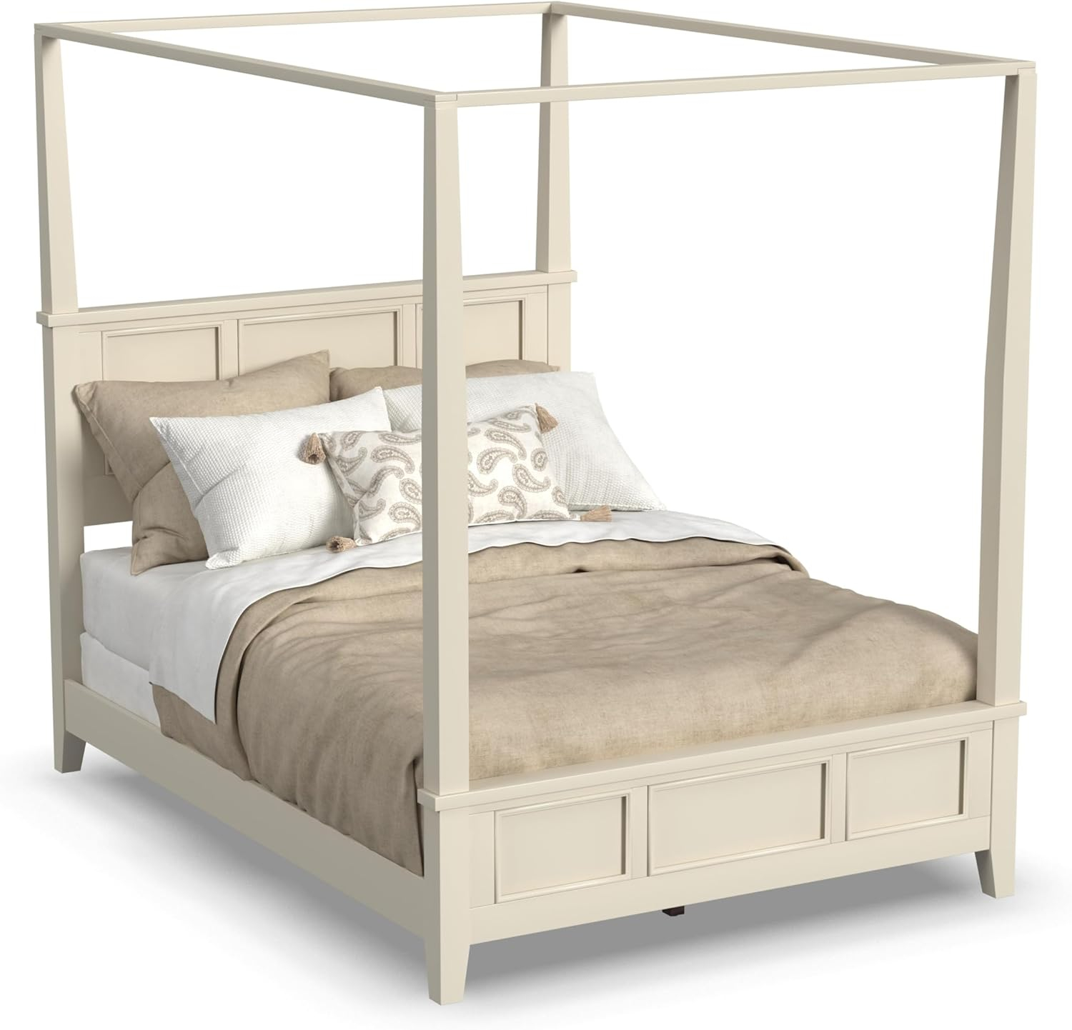 Homestyles Naples Off White Wood Queen Bed and Nightstand