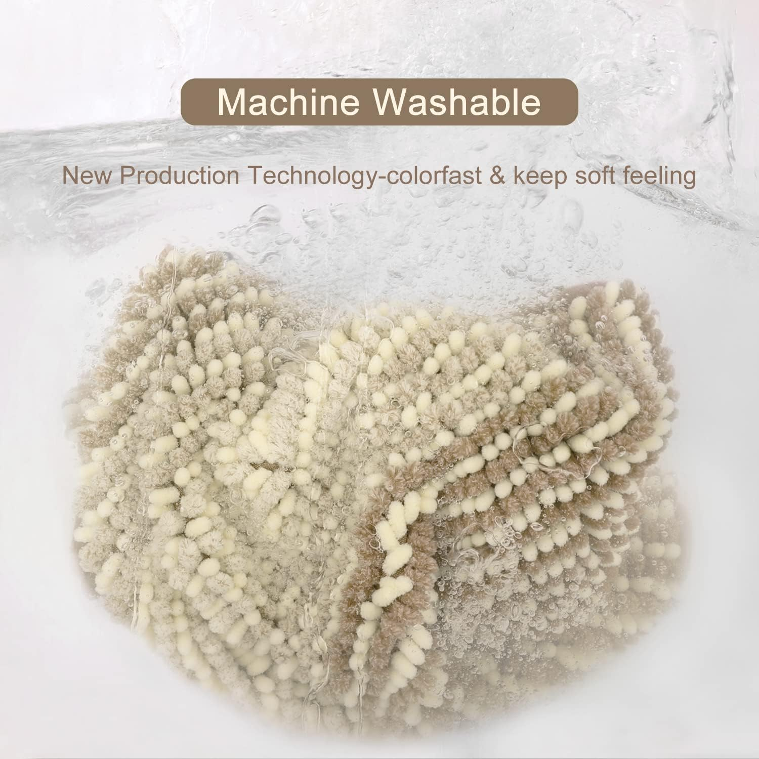 BSICPRO Luxury Bath Mat - 22"x60" Non-Slip Chenille Chenille Water Absorbent Machine Washable (Light Taupe and Cream)