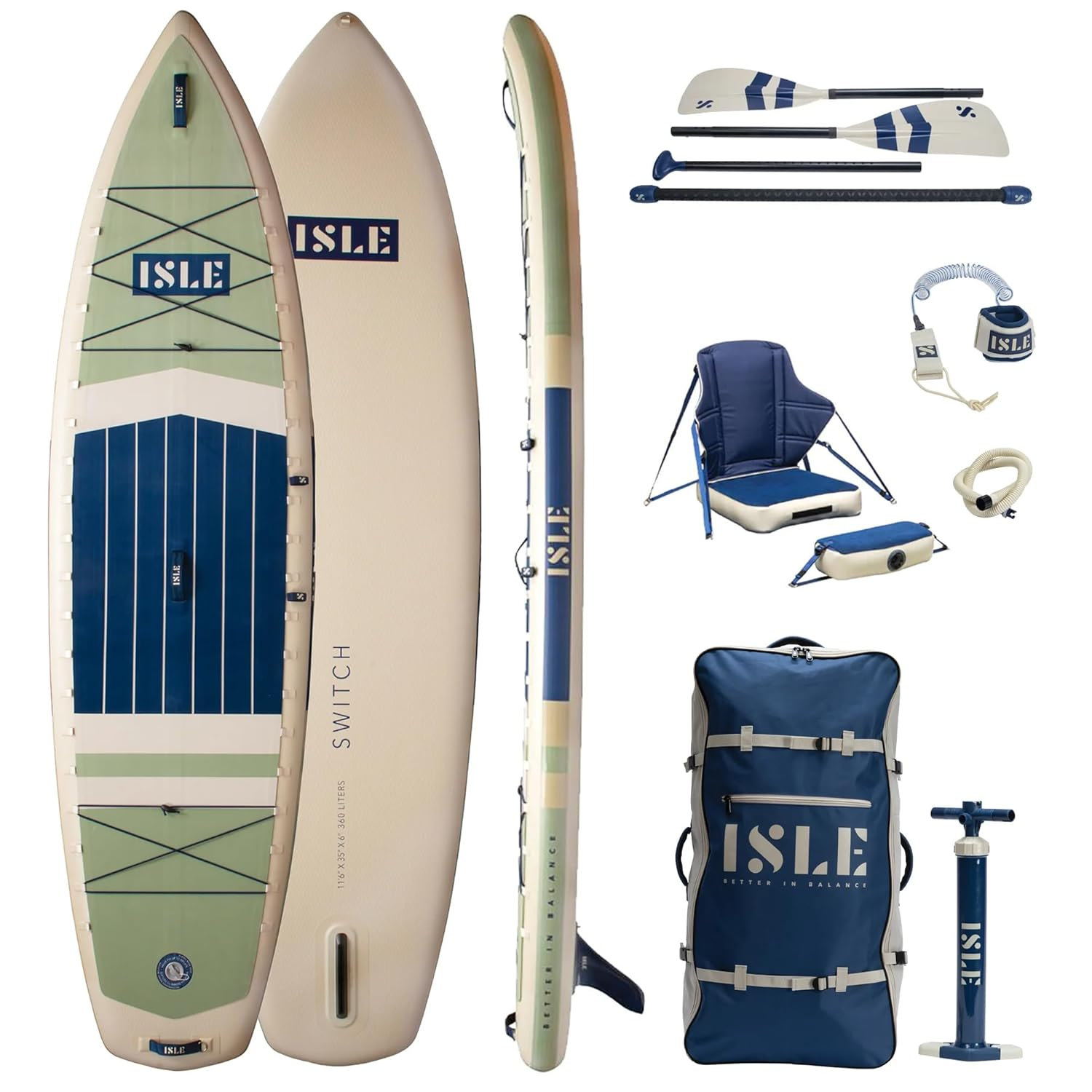 Seafoam and Navy Inflatable Stand-Up Paddle Board and Kayak Hybrid