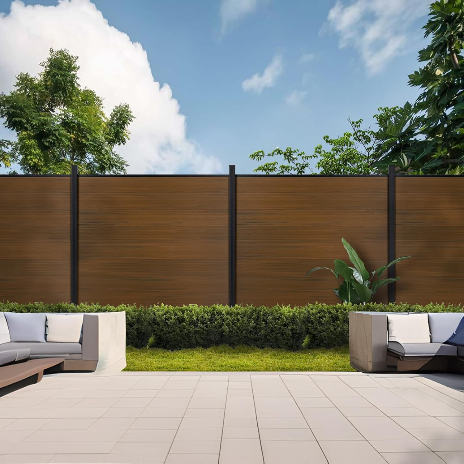 Privacy Fence for Outside, 6ftx6ft Outdoor Privacy Panels with In-ground Post, Wind Resistant Wood Plastic Composite Fencing for Patio, Backyard, Garden and Swimming Pool (Brown with 1 Post)